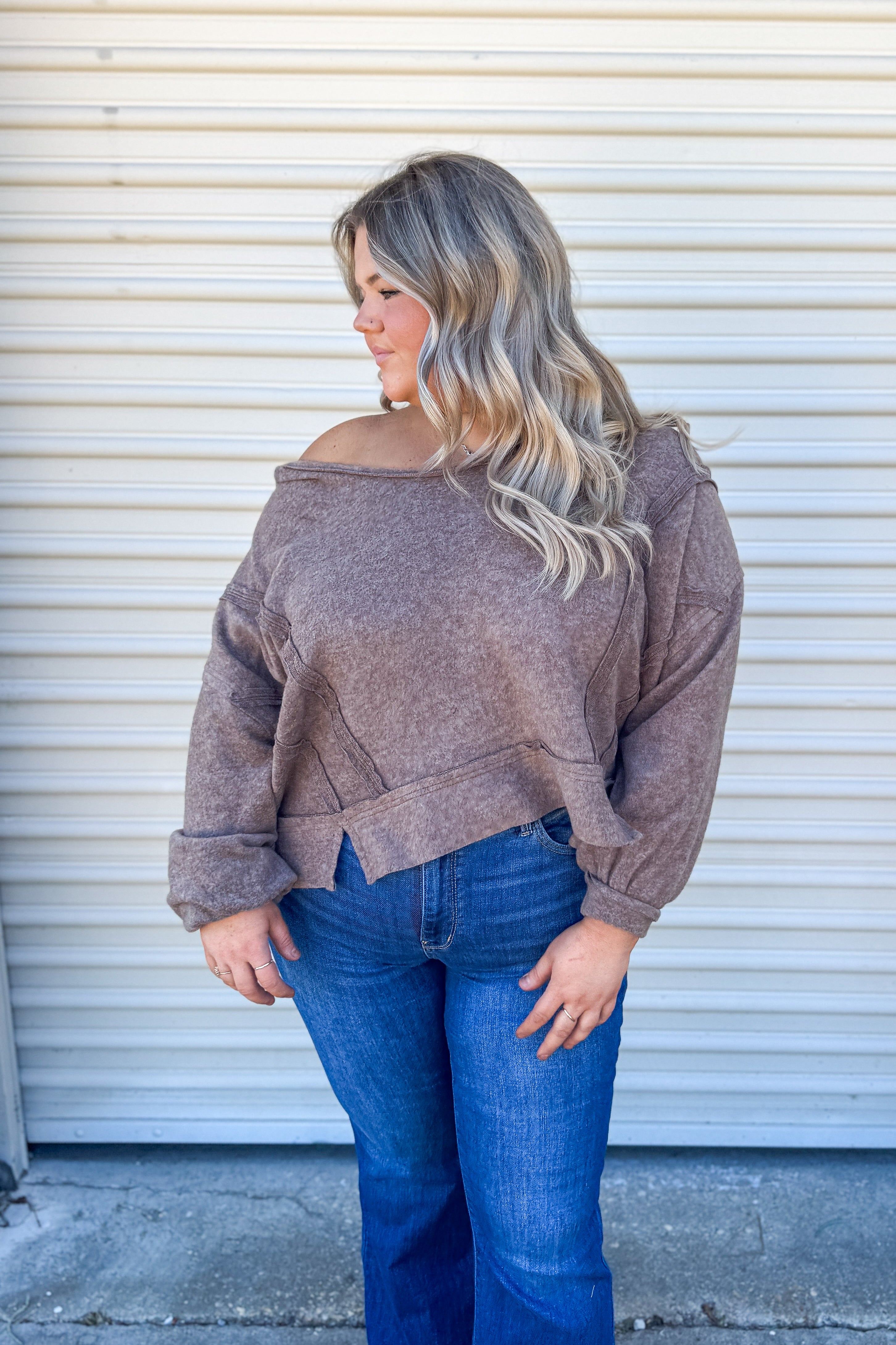 Morgan Cropped Hoodie Pullover Top, Mocha