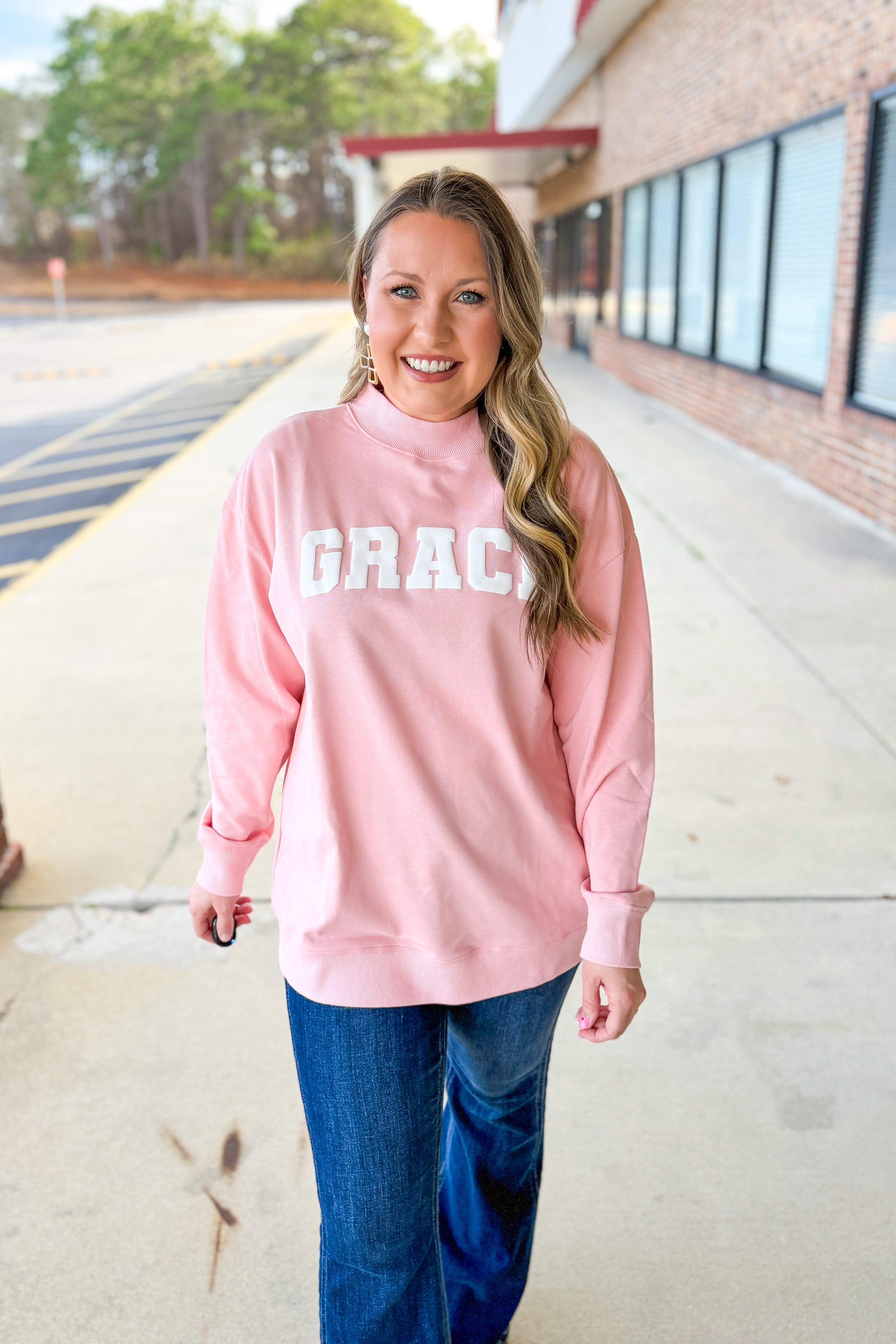 Grace Mock Neck Sweatshirt, Pink