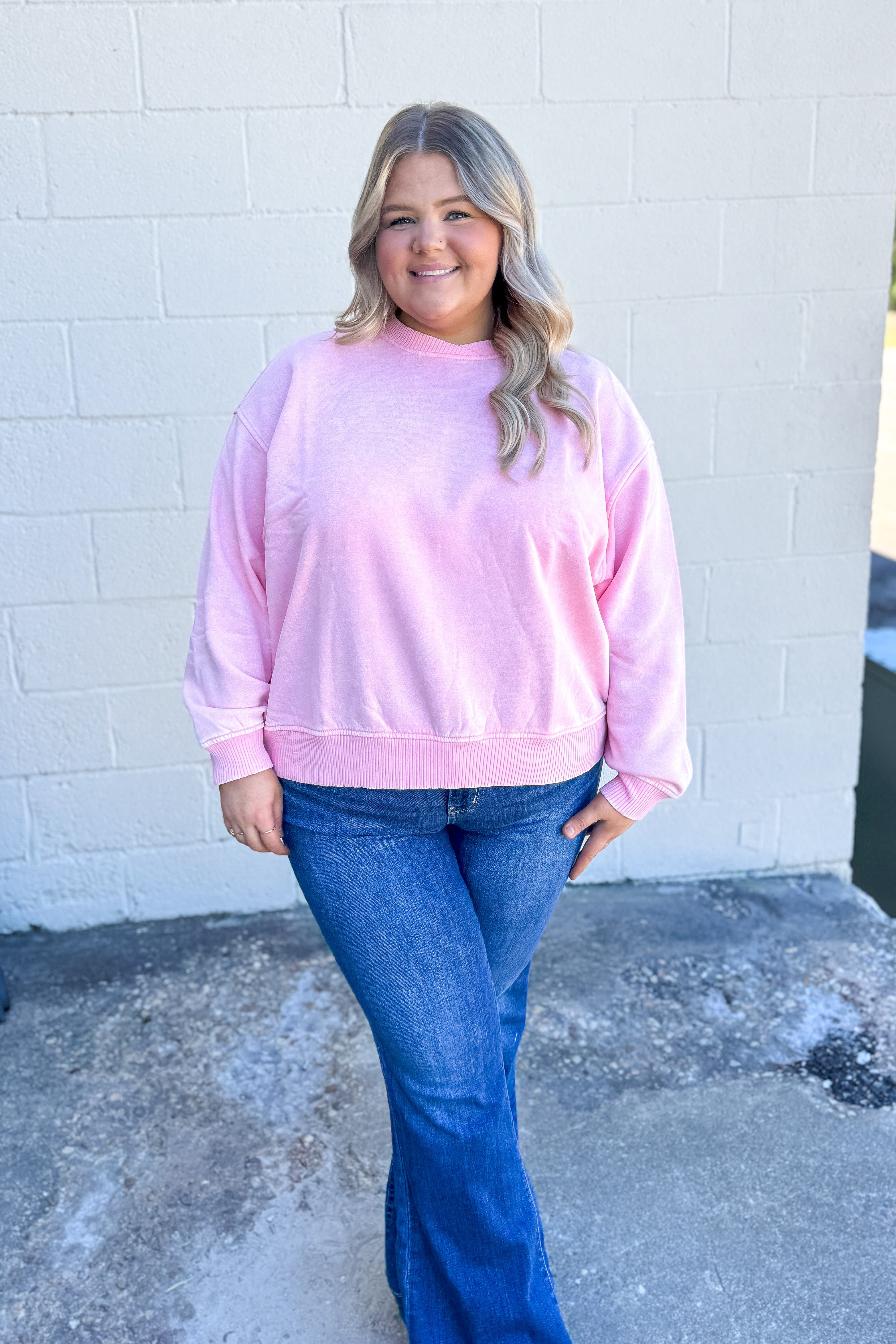 Not Like Us Pullover Crewneck Top, Pink