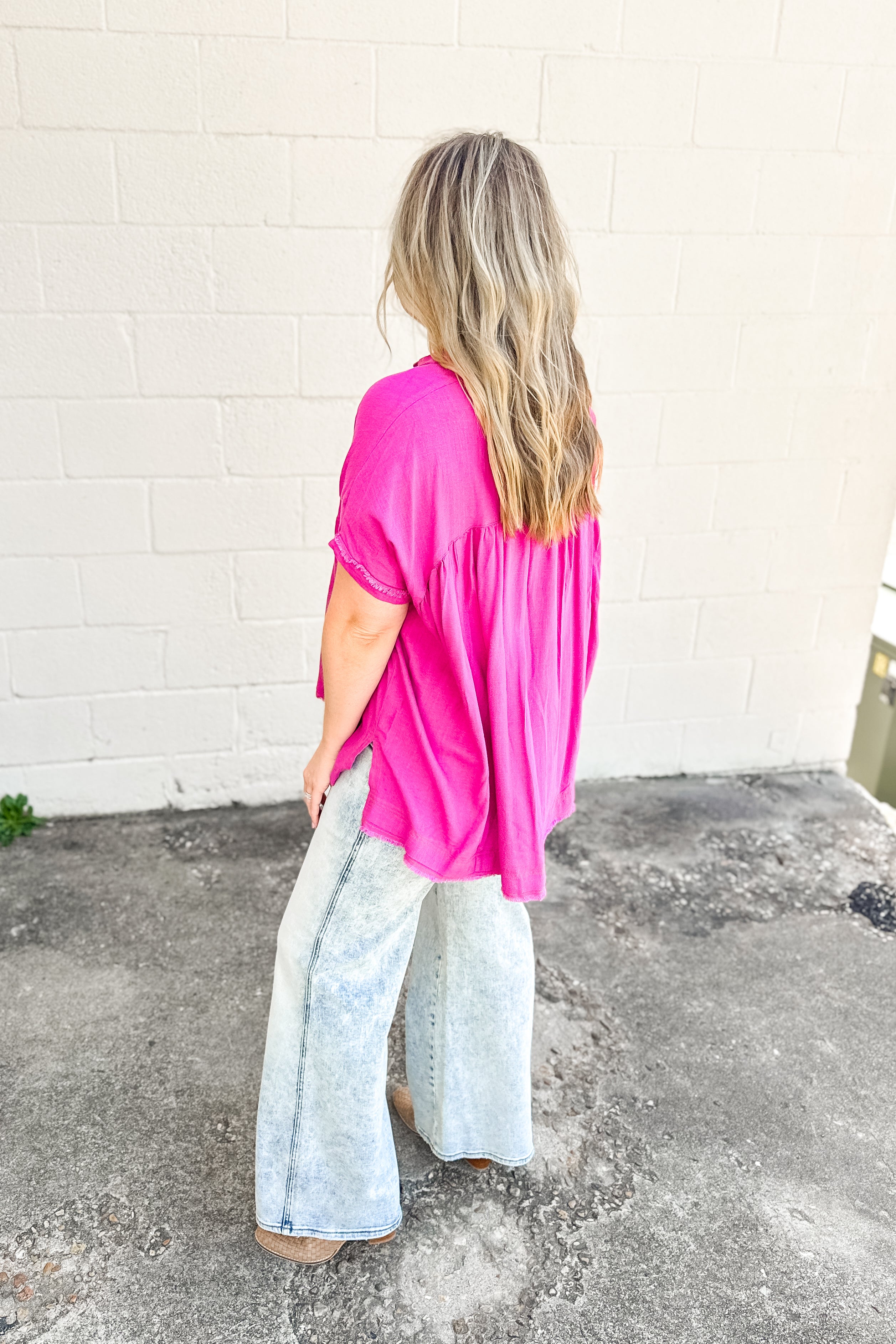 Drift Away Linen Button Top, Magenta
