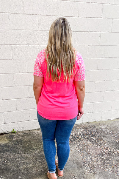 Set and Ready Spotted Sleeve Button Top, Neon Pink
