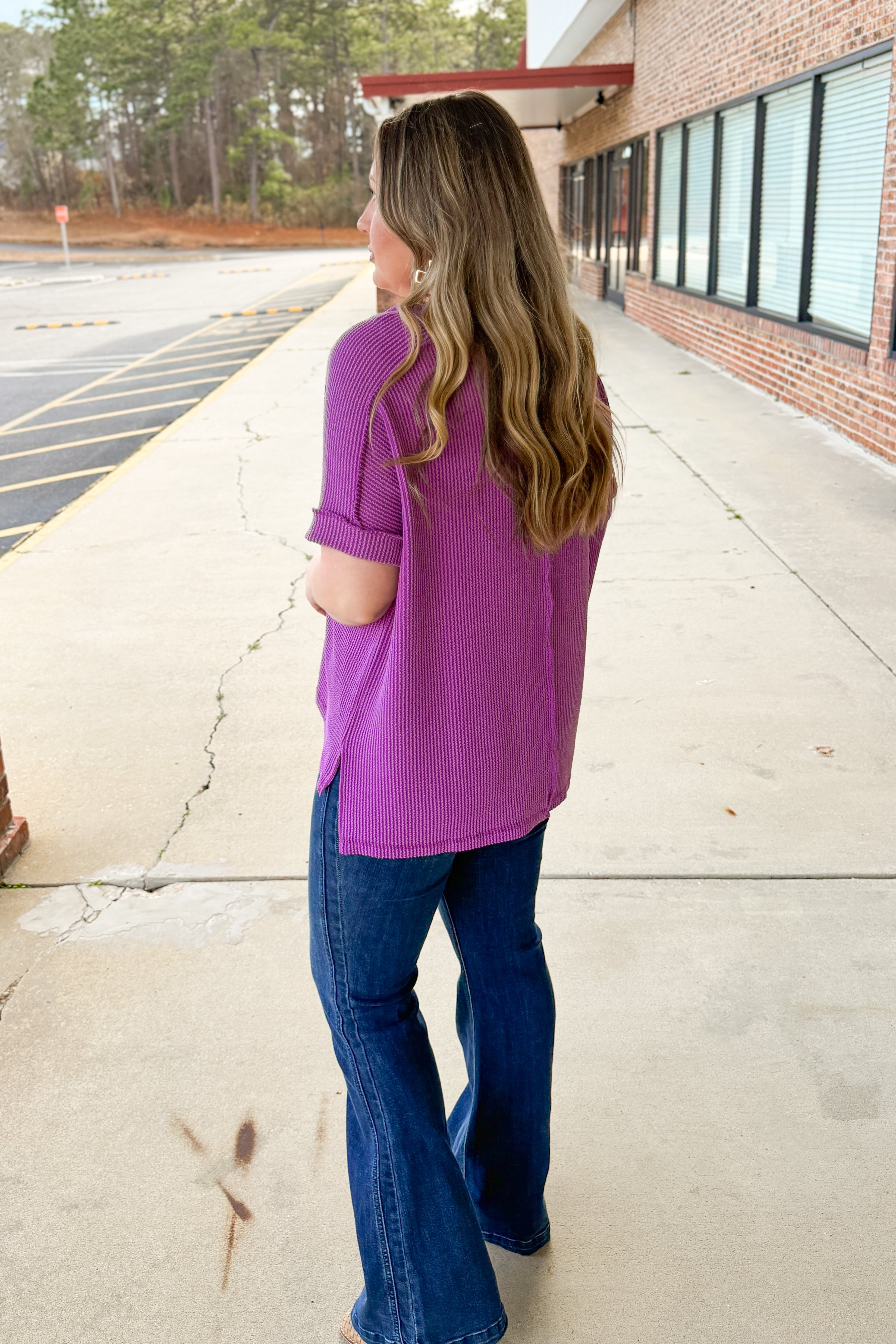 Teri V-Neck Ribbed Top, Light Plum