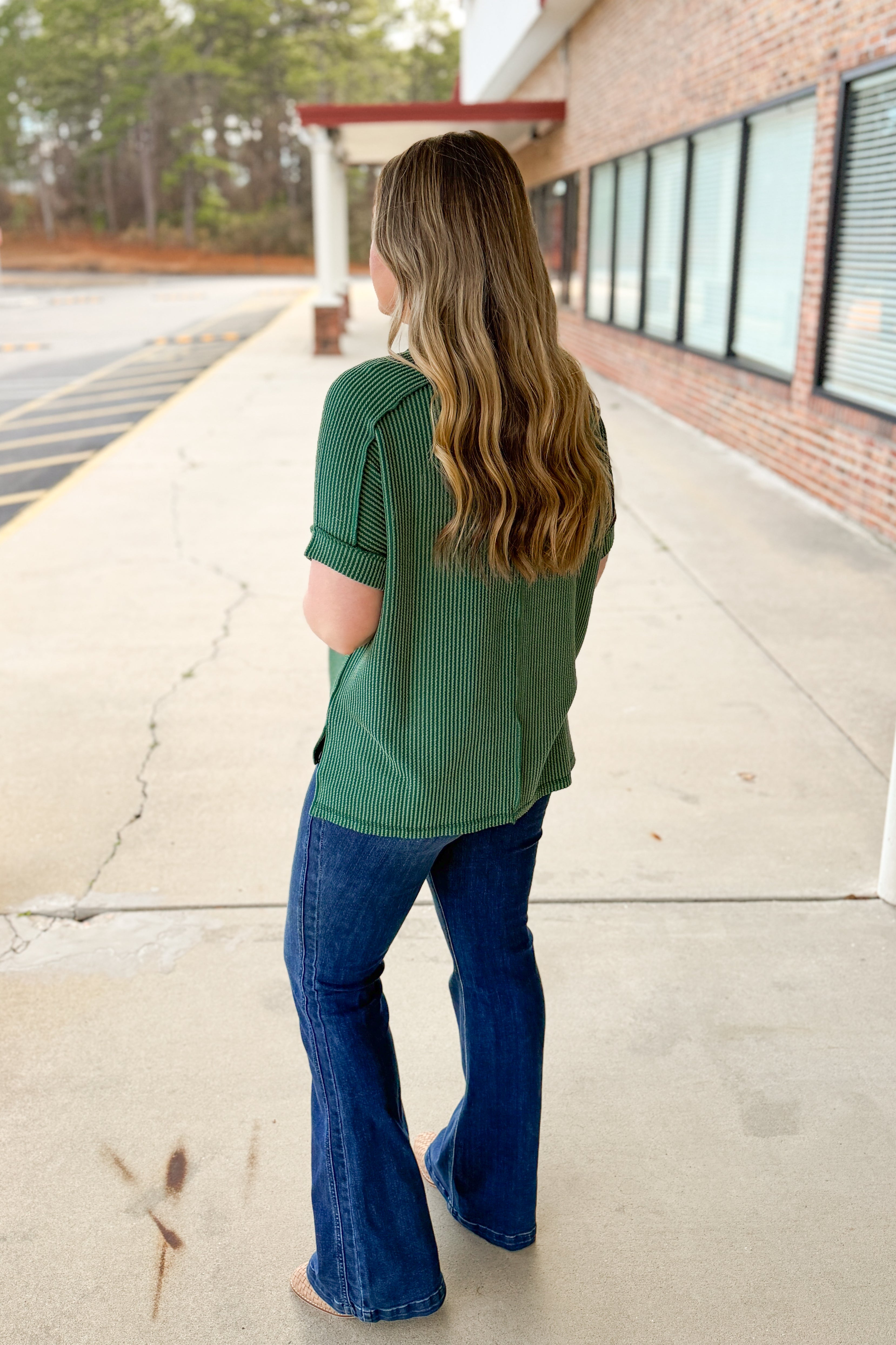 Jordan Crew Neck Ribbed Top, Hunter Green