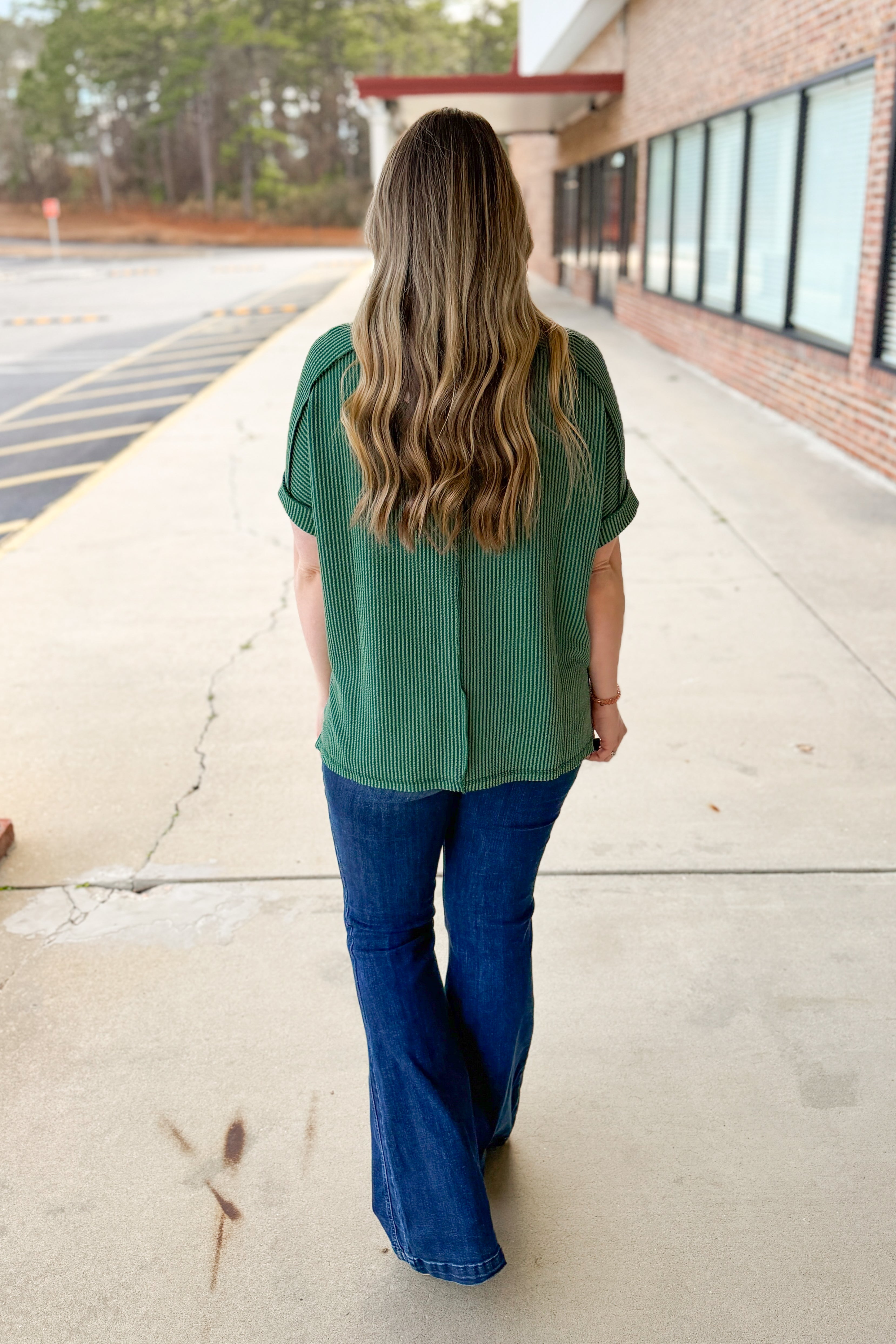 Jordan Crew Neck Ribbed Top, Hunter Green