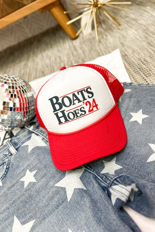 Boats Hoes Graphic Foam Trucker Hat, Red