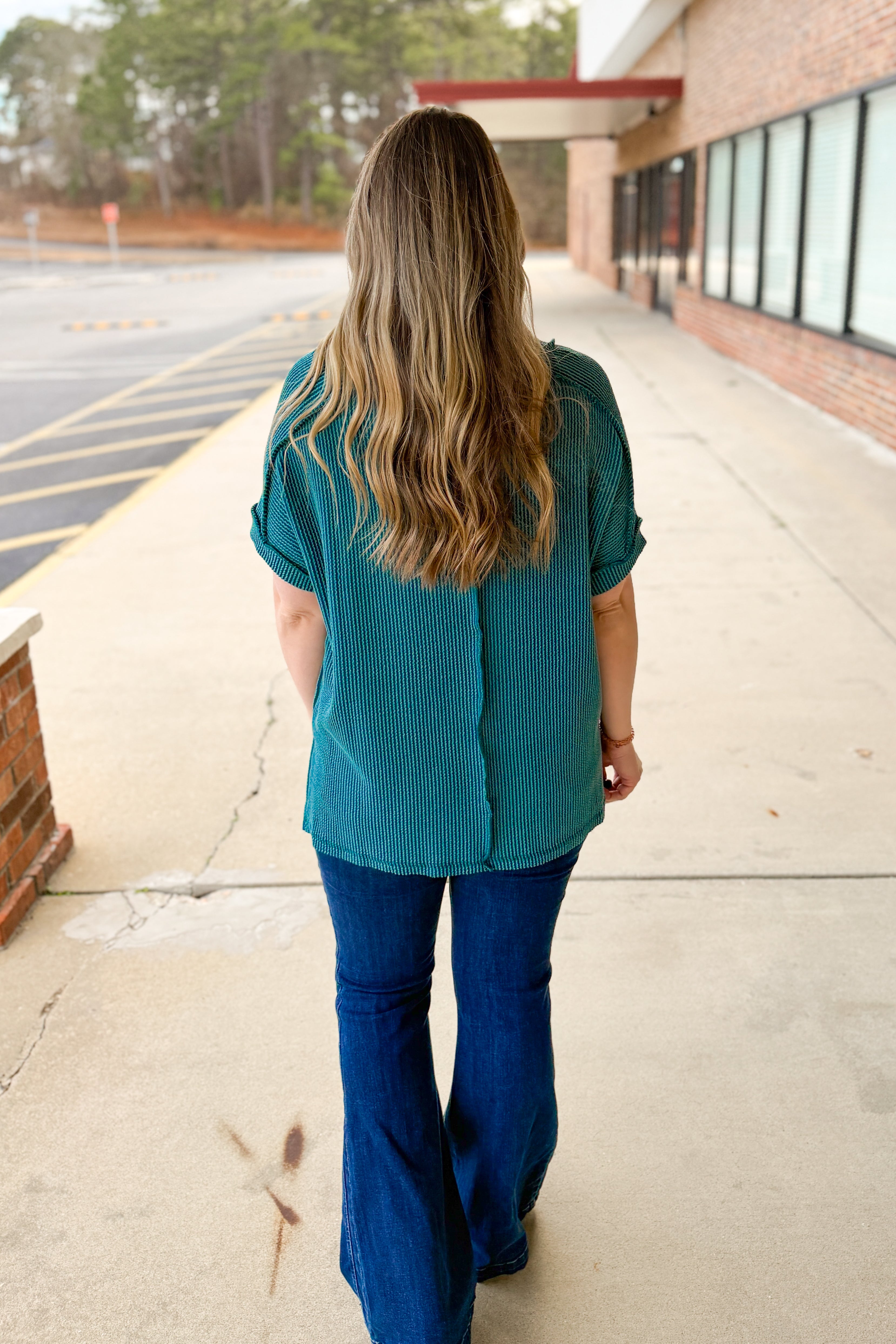 Teri V-Neck Ribbed Top, Teal