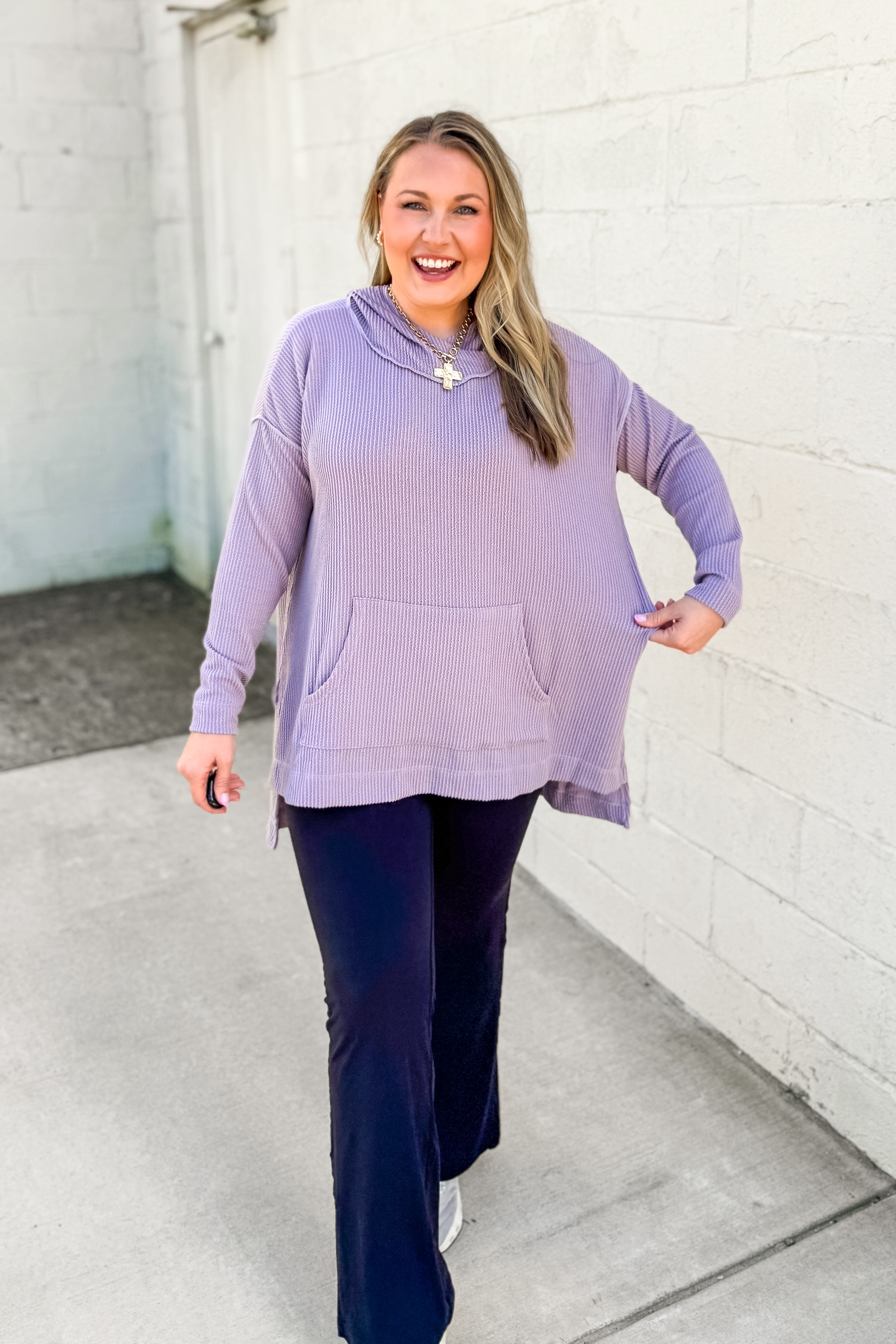 Everyday Ease Oversized Ribbed Hooded Top