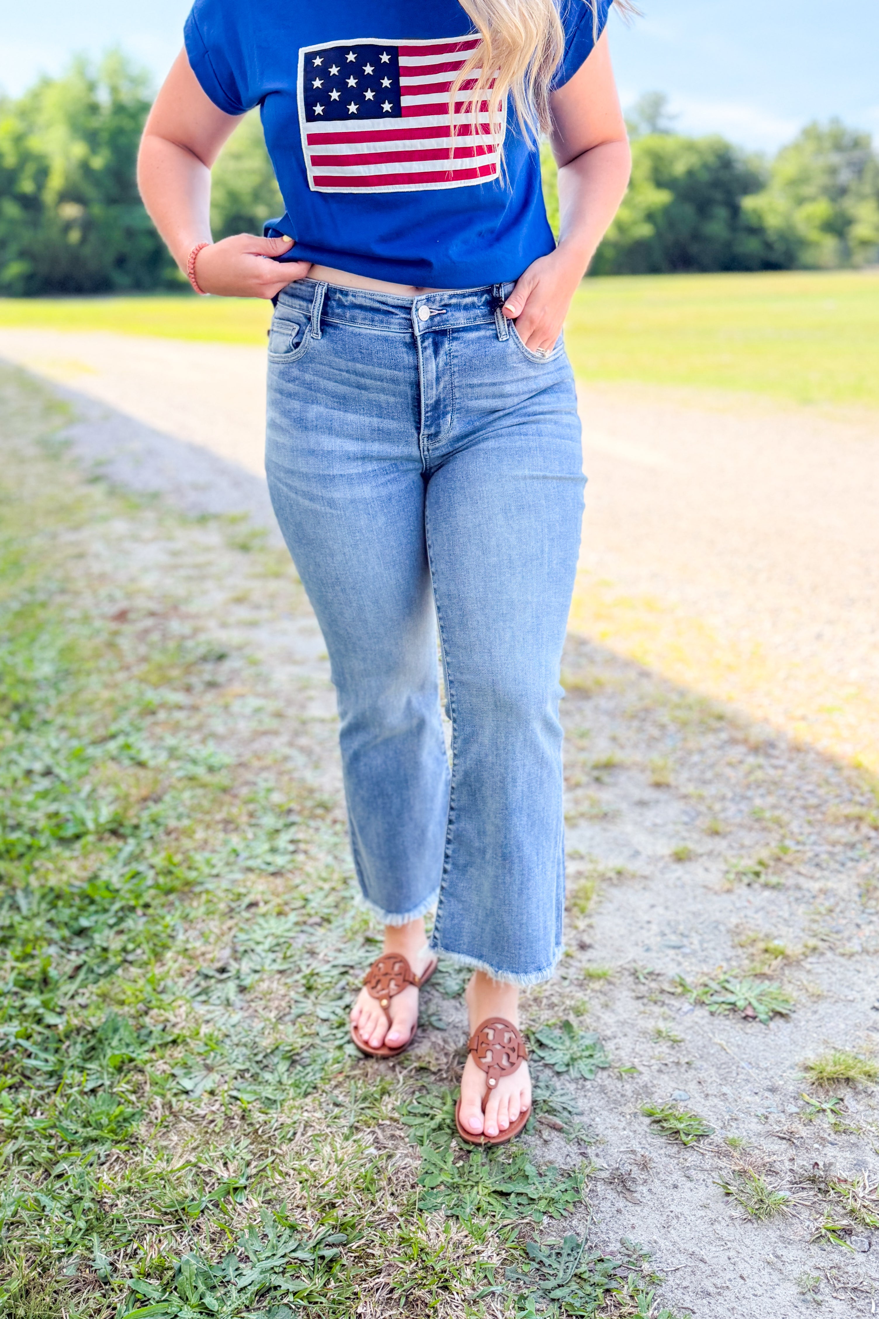 Judy Blue Shania Mid Rise Frayed Hem Kick Flare Denim Jeans