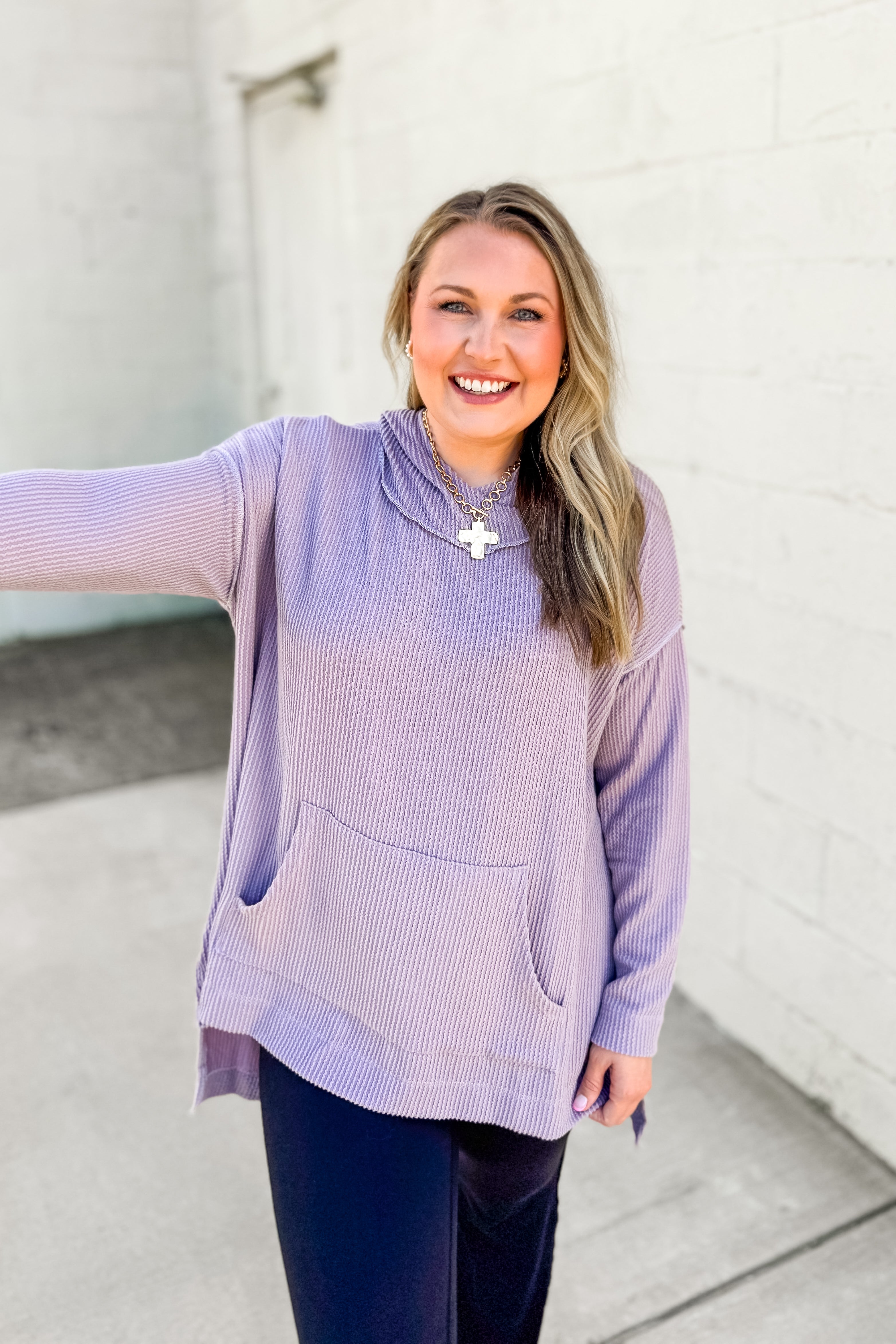 Everyday Ease Oversized Ribbed Hooded Top