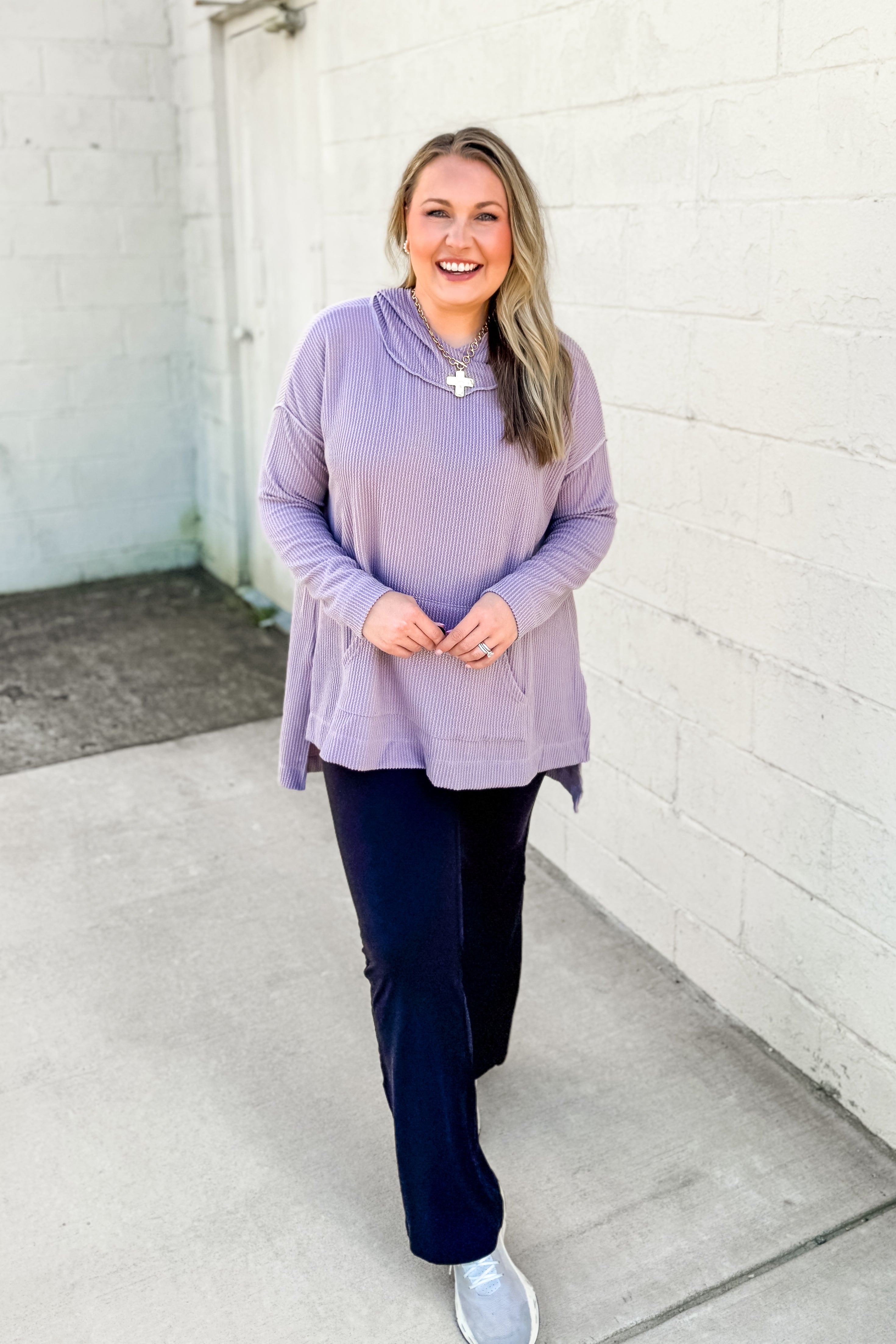 Everyday Ease Oversized Ribbed Hooded Top