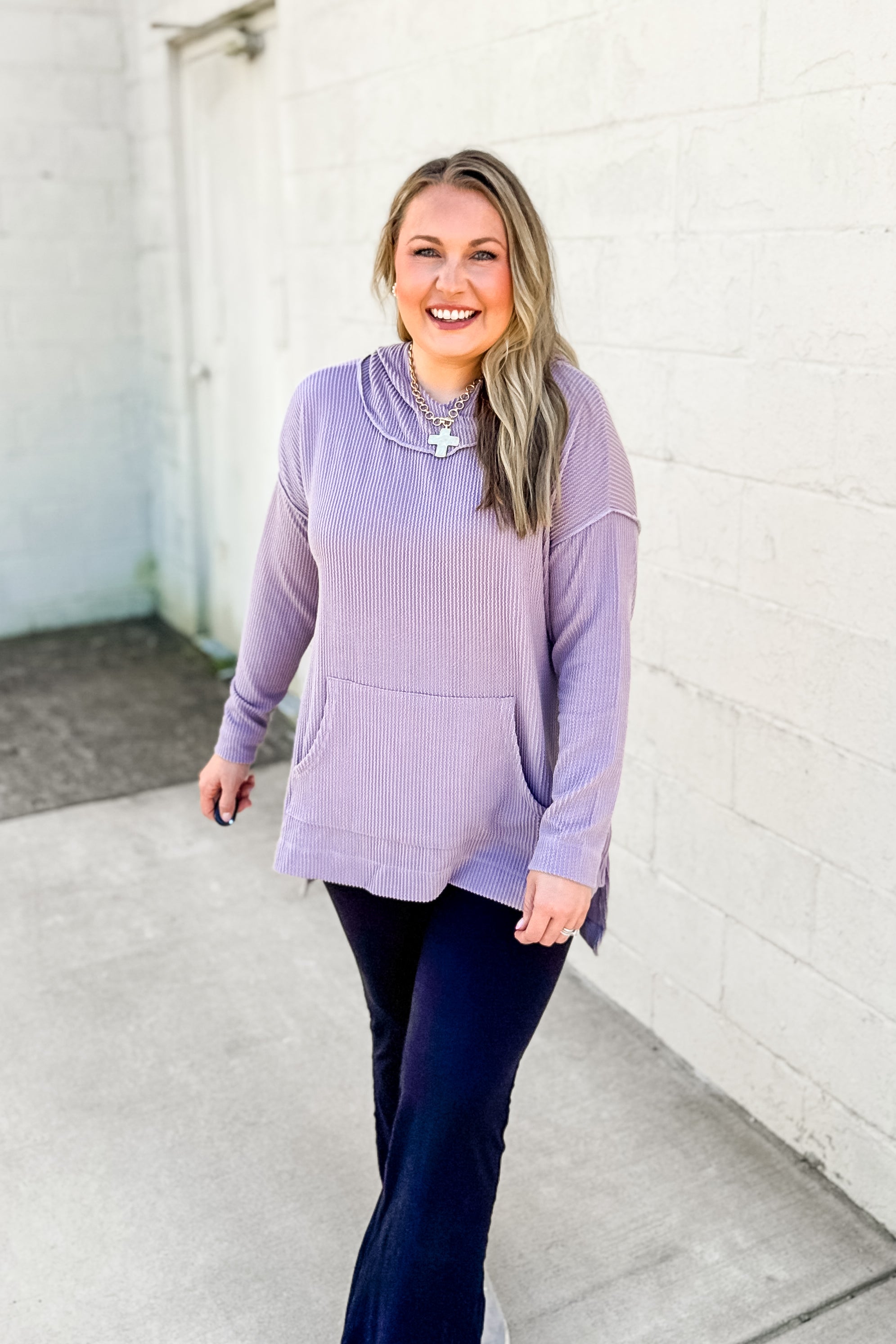 Everyday Ease Oversized Ribbed Hooded Top