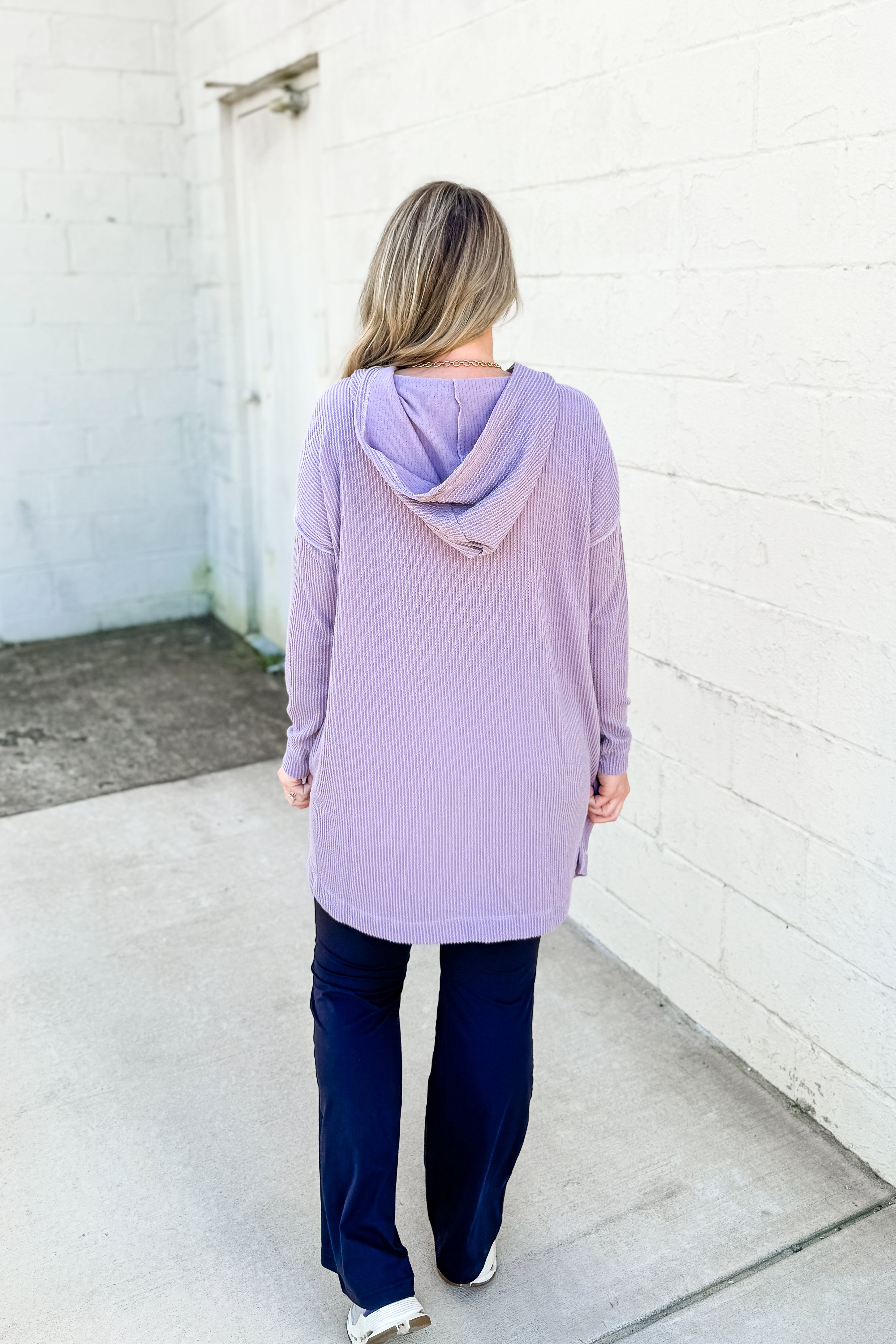 Everyday Ease Oversized Ribbed Hooded Top