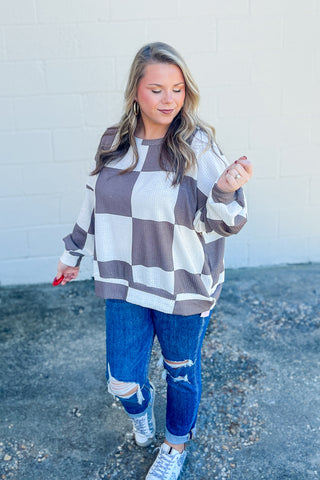 All Checked Out Pullover Top, Mocha