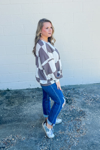 All Checked Out Pullover Top, Mocha