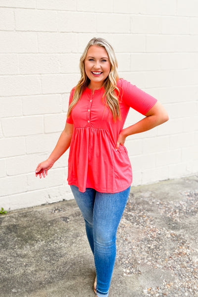 Stand Out Button Top, Neon Pink