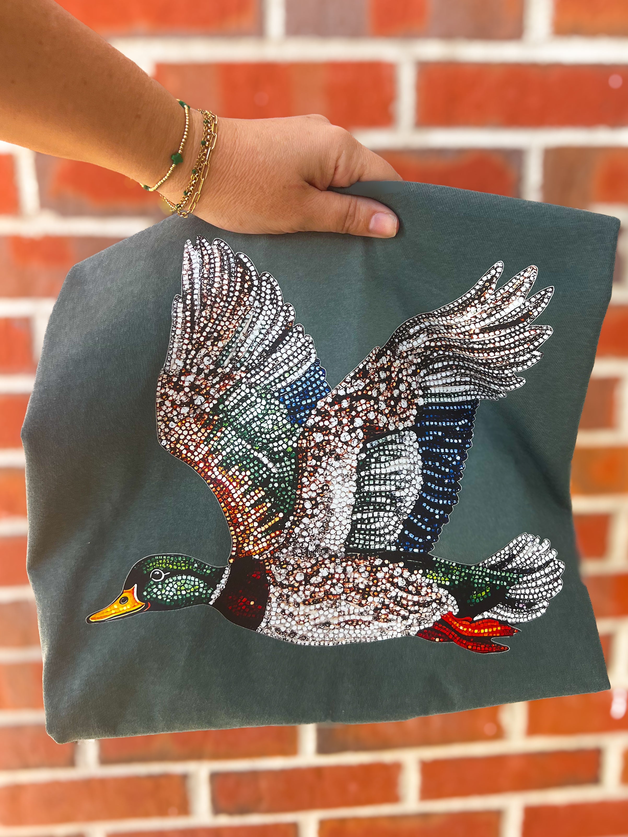 PREORDER: Rhinestone Mallard Duck Graphic Tee, Blue Spruce