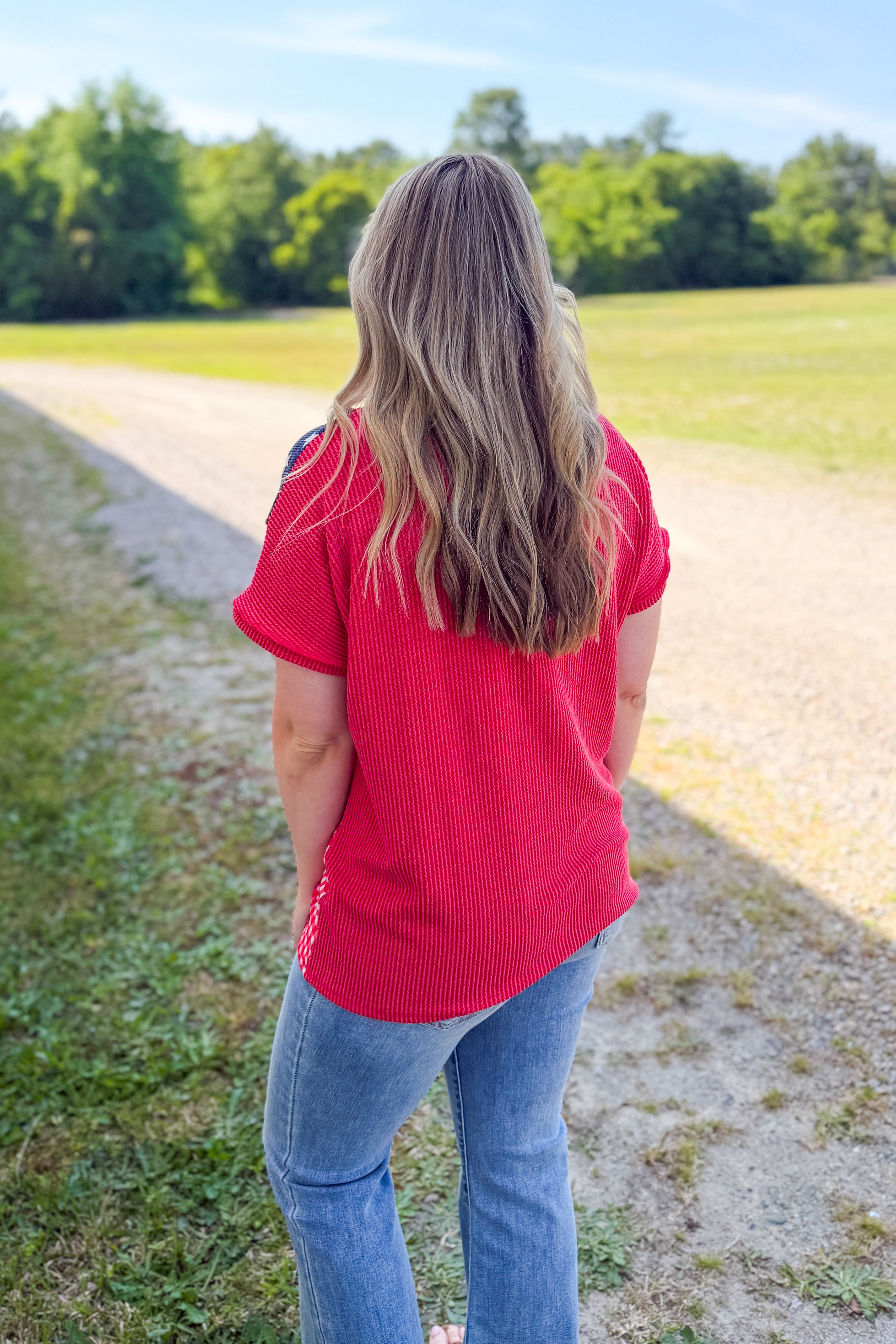 Stars & Gingham Colorblock Top