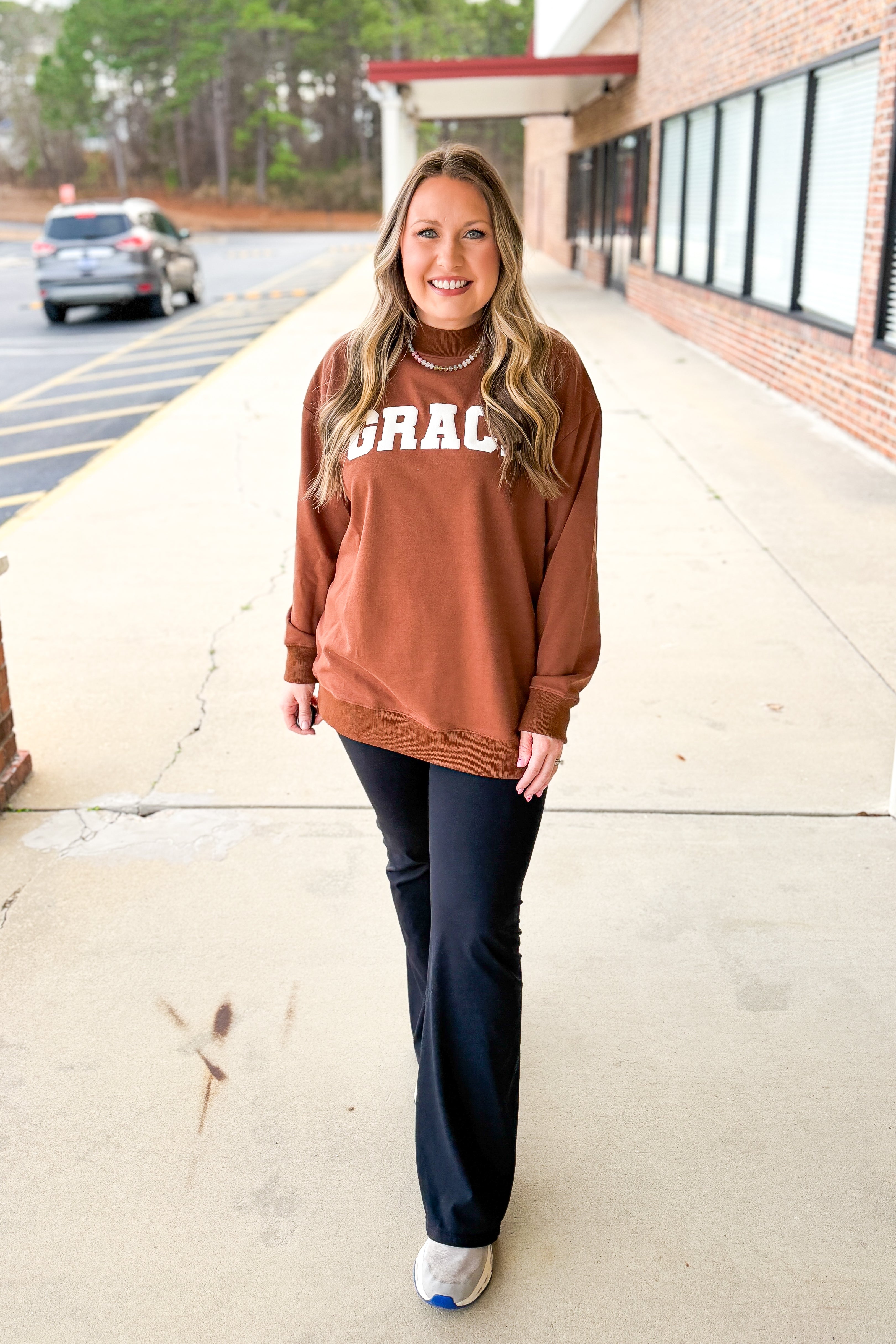Grace Mock Neck Sweatshirt, Brown