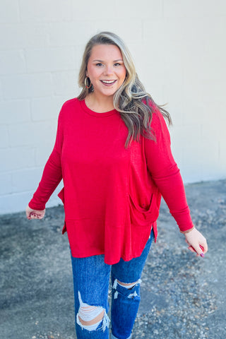 My Treat Tunic Pocket Top, Red