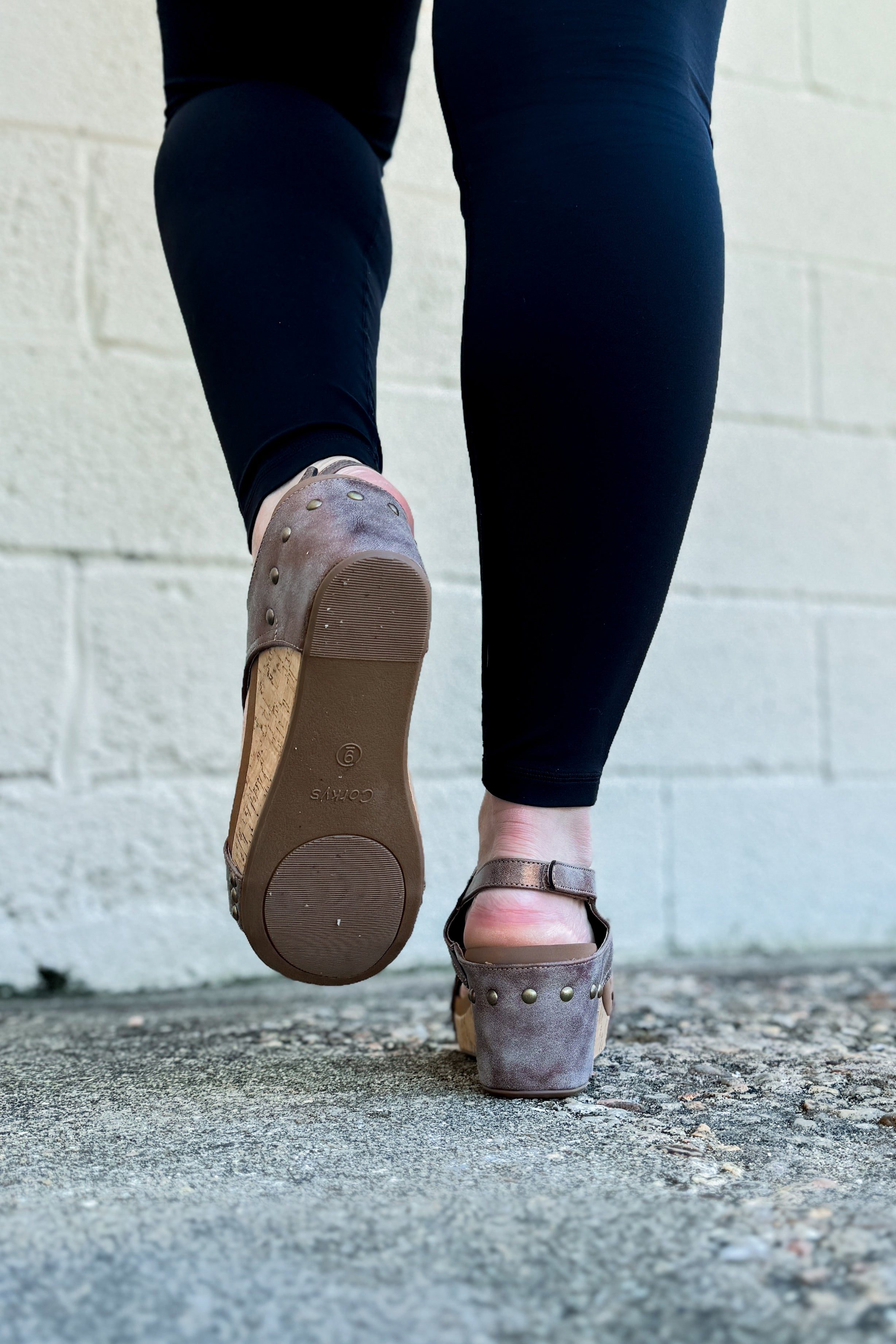 Corkys Carley Wedge Sandals, Washed Bronze Metallic