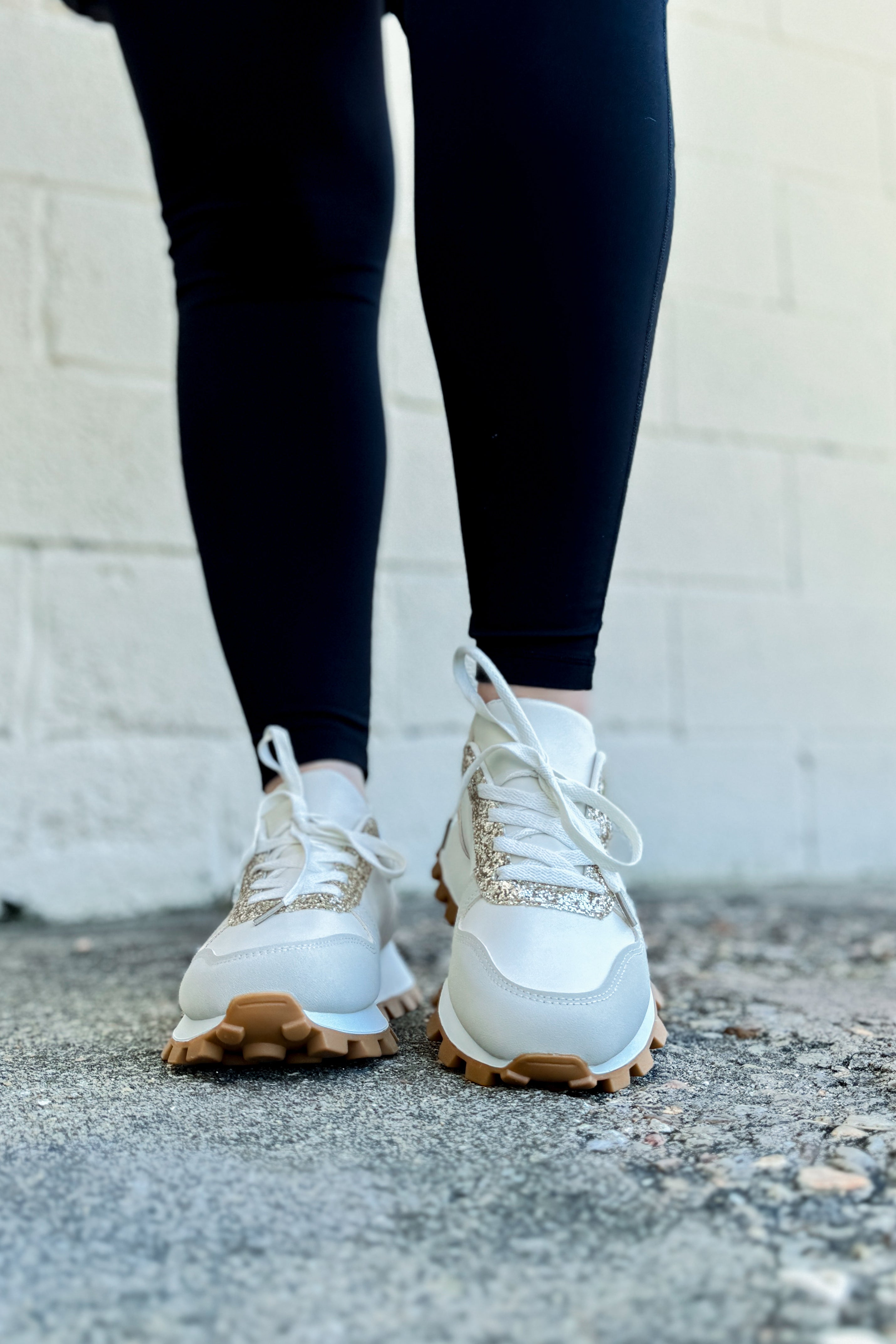 Mia Glitter Sneaker, Beige