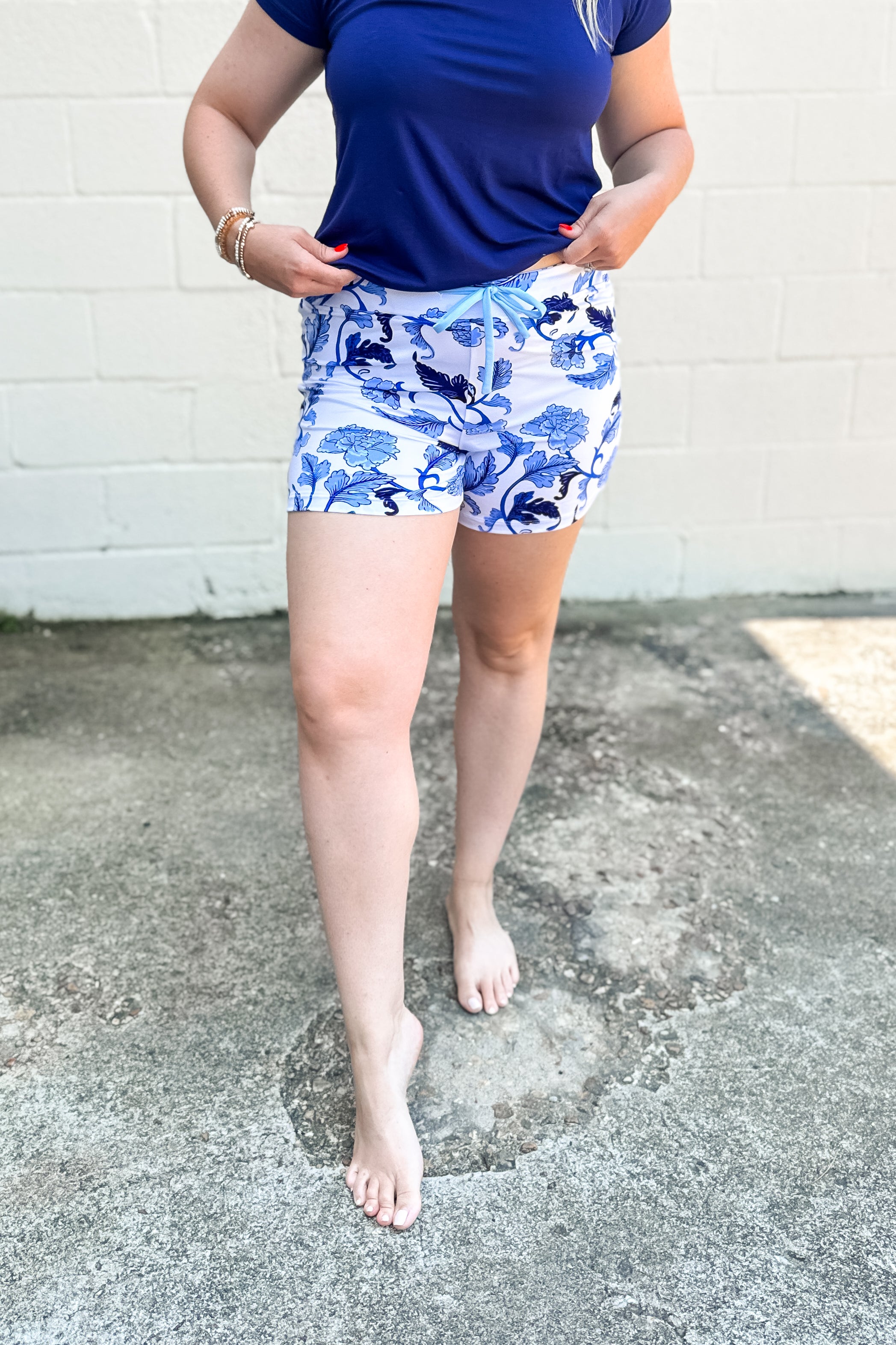 Blu Acanthus Leaf Pajama Shorts