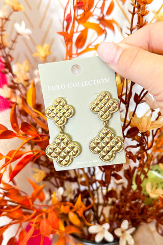 Quilted Clover Drop Earrings, Gold