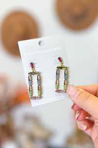 Square Glass Crystal Studded Drop Earring, Multi