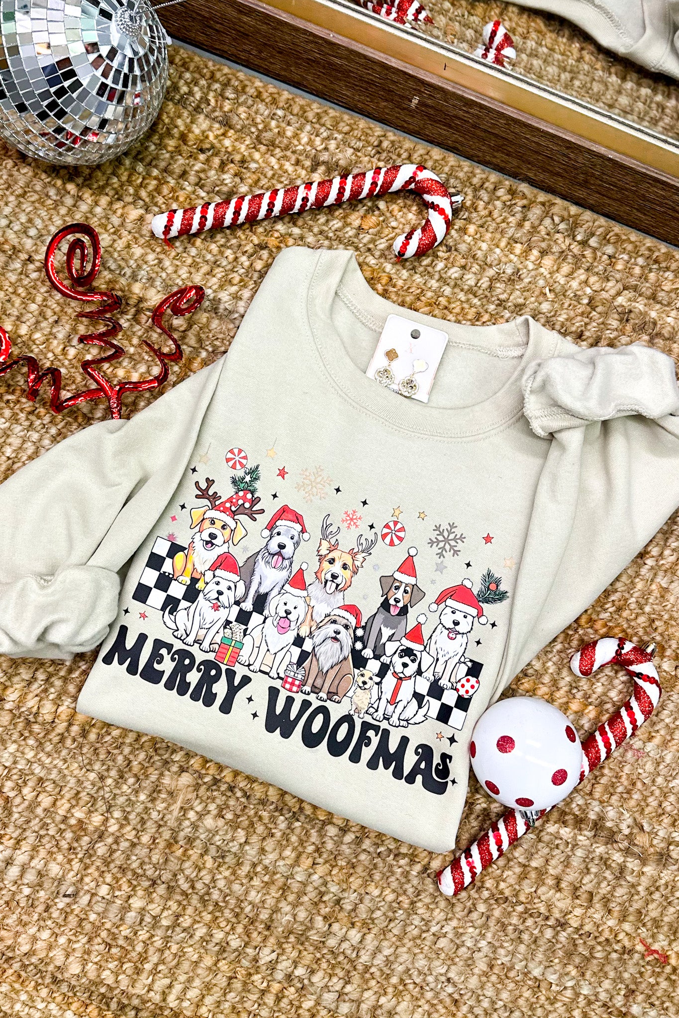 Merry Woofmas Crewneck Pullover, Sand