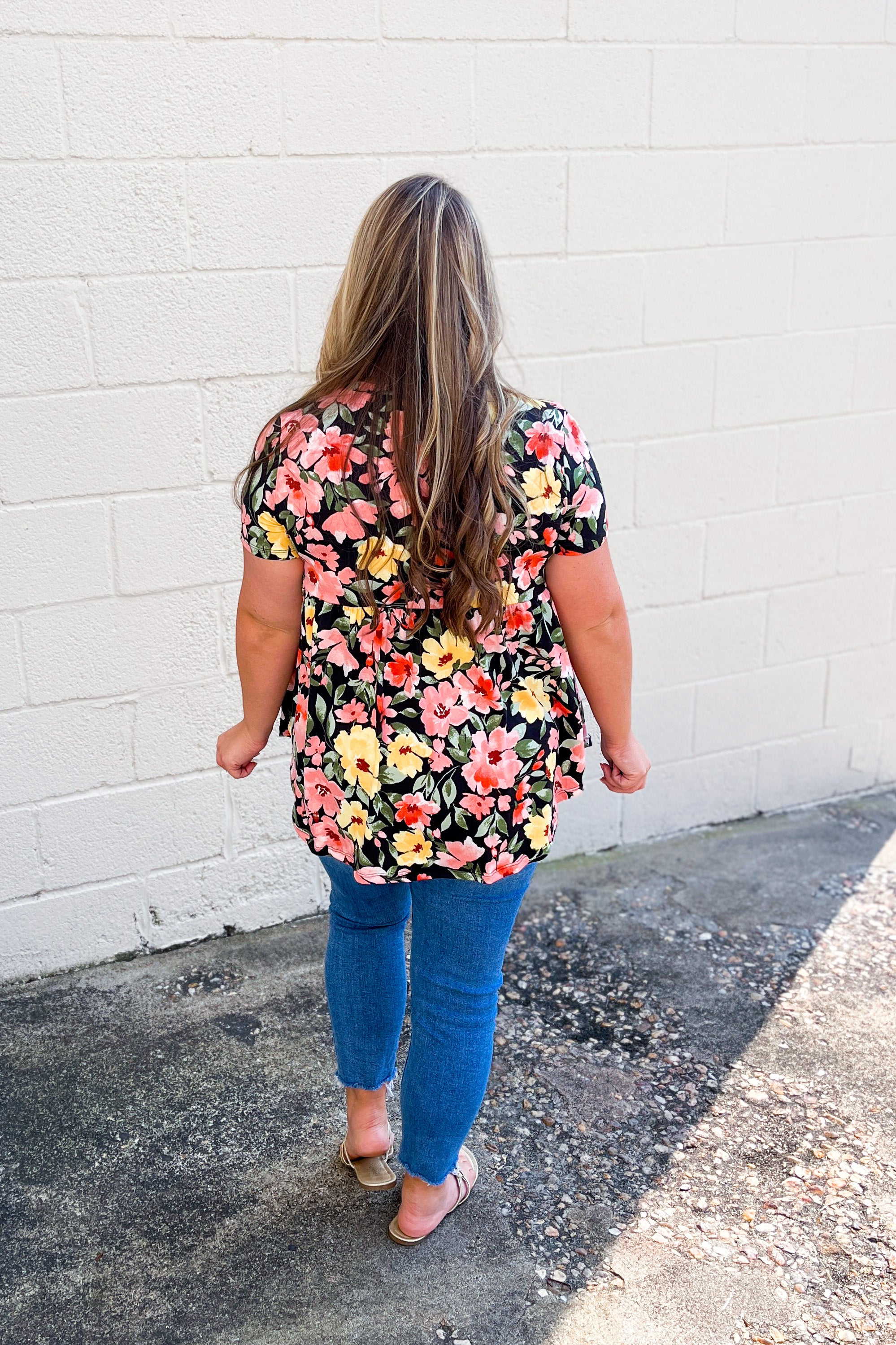 Floral Happiness Babydoll Top, Black