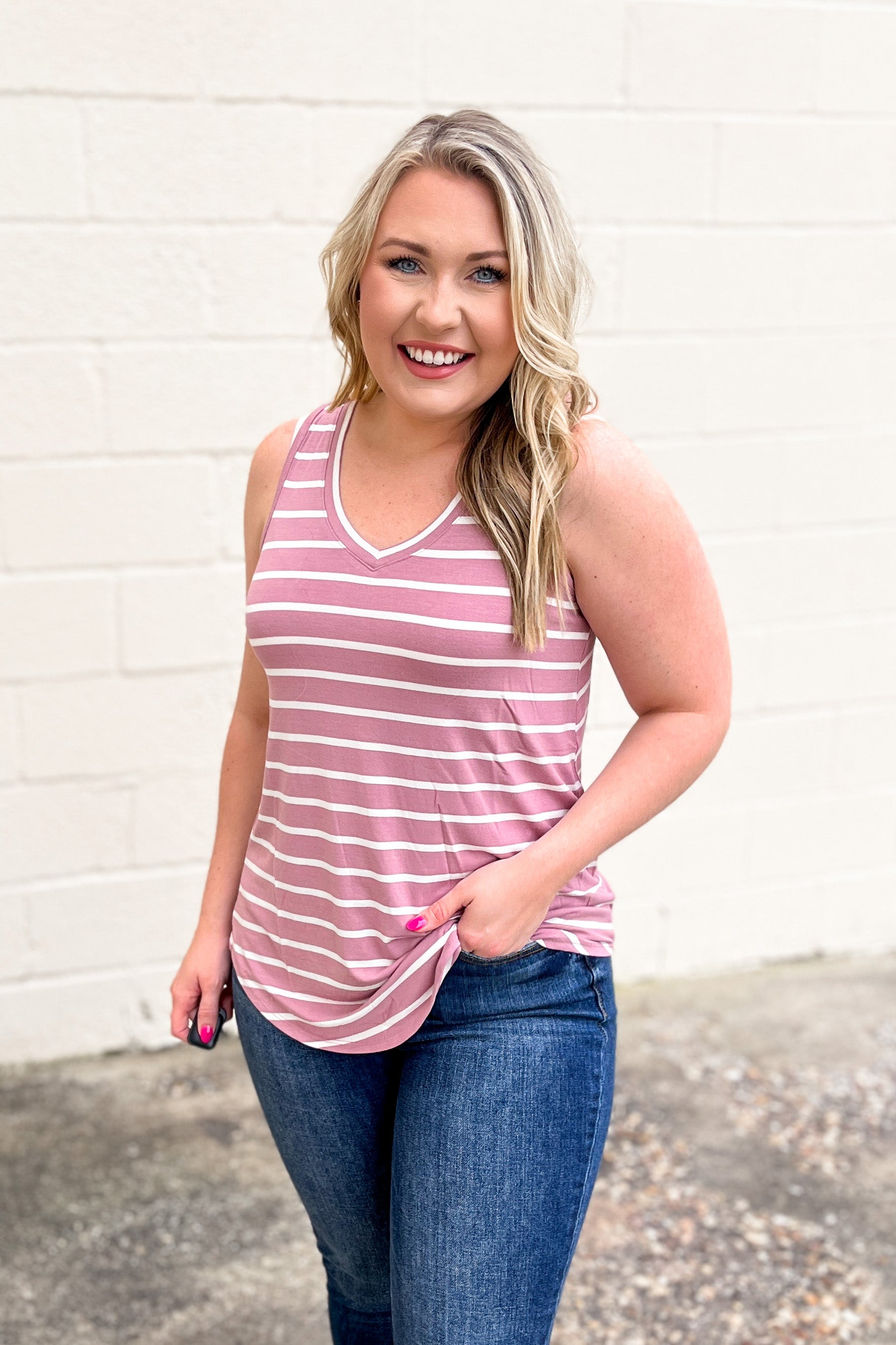 DEAL | Sebastian Stripe Tank, Light Rose