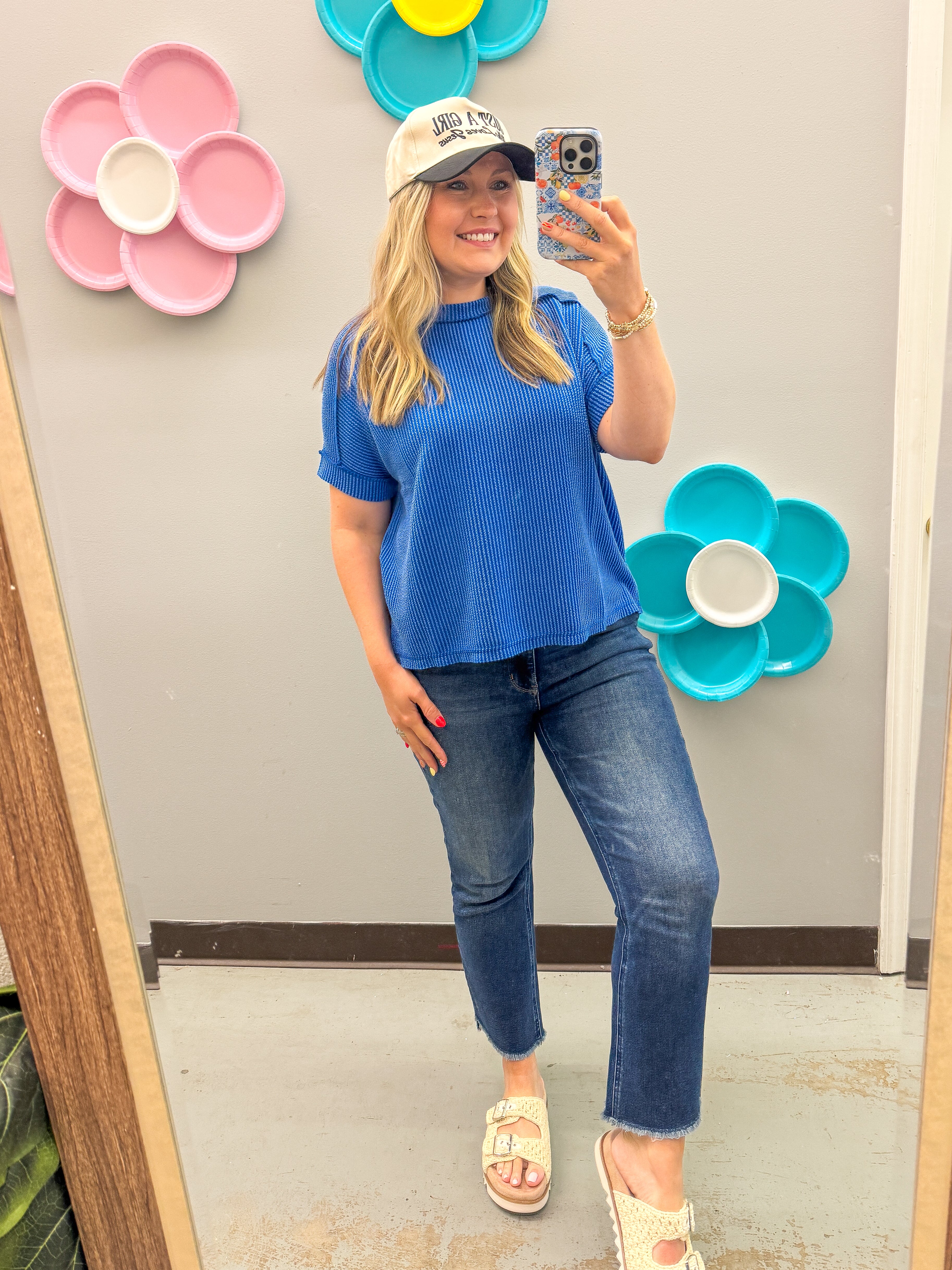 Jordan Crew Neck Ribbed Top, Bright Blue