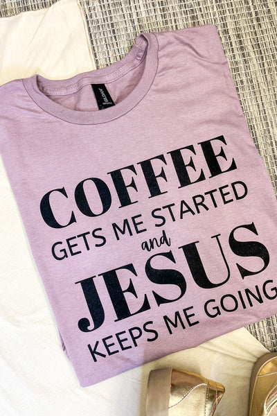 Coffee Gets Me Started Graphic Tee, Mauve
