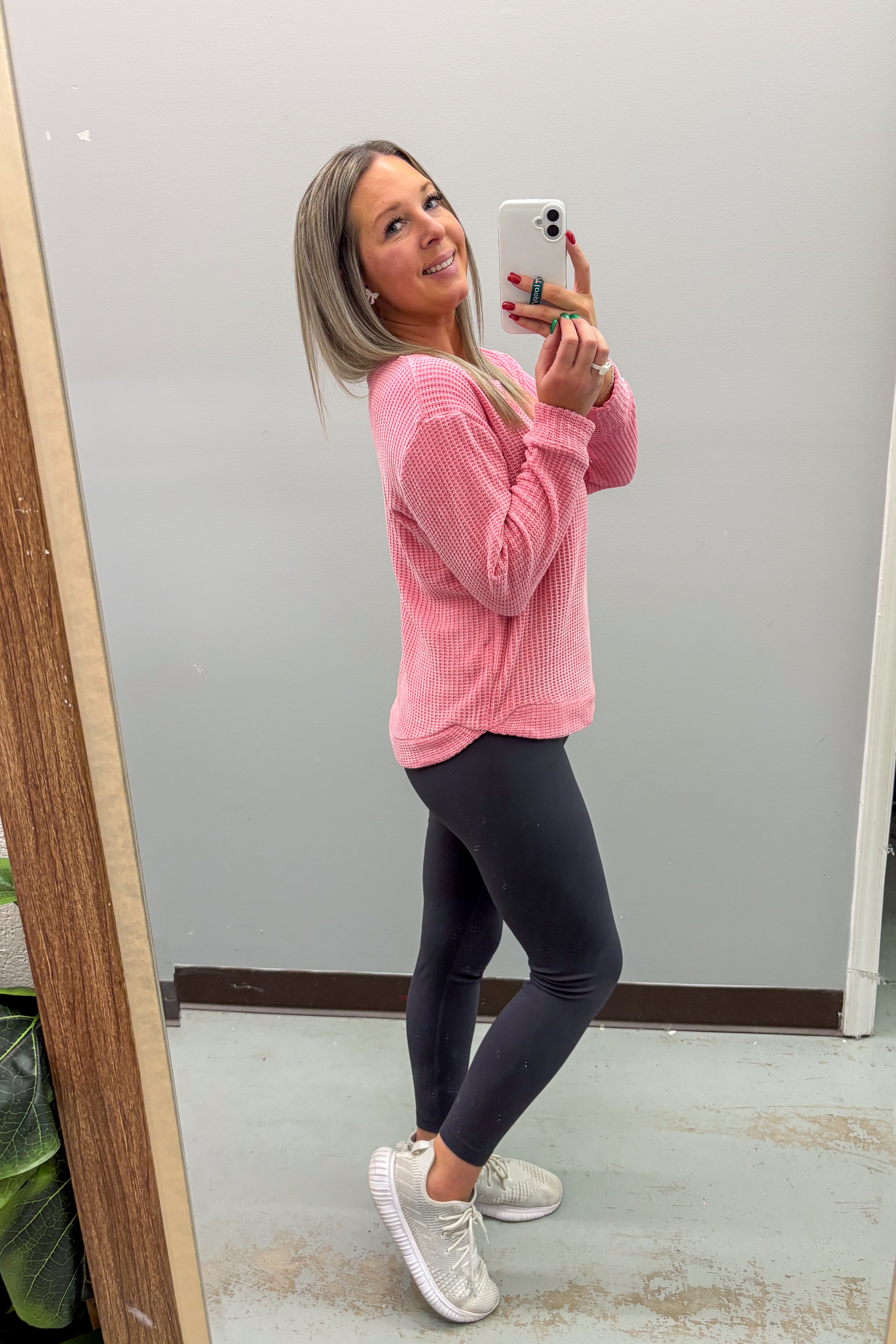 The Easygoing Waffle Knit Top, Rose Pink