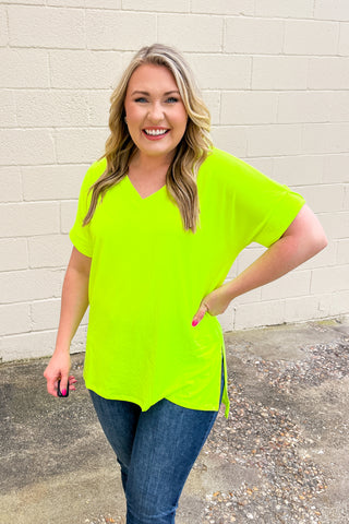 DEAL | Russell Super Soft V-neck Top, Neon Lime
