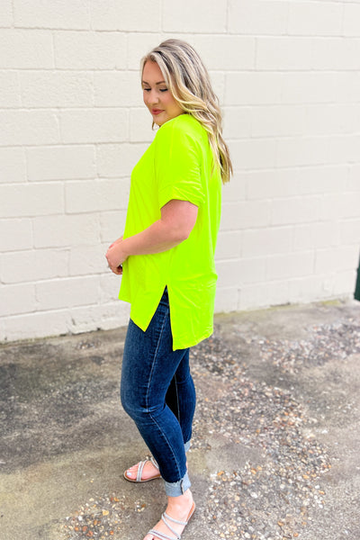 DEAL | Russell Super Soft V-neck Top, Neon Lime
