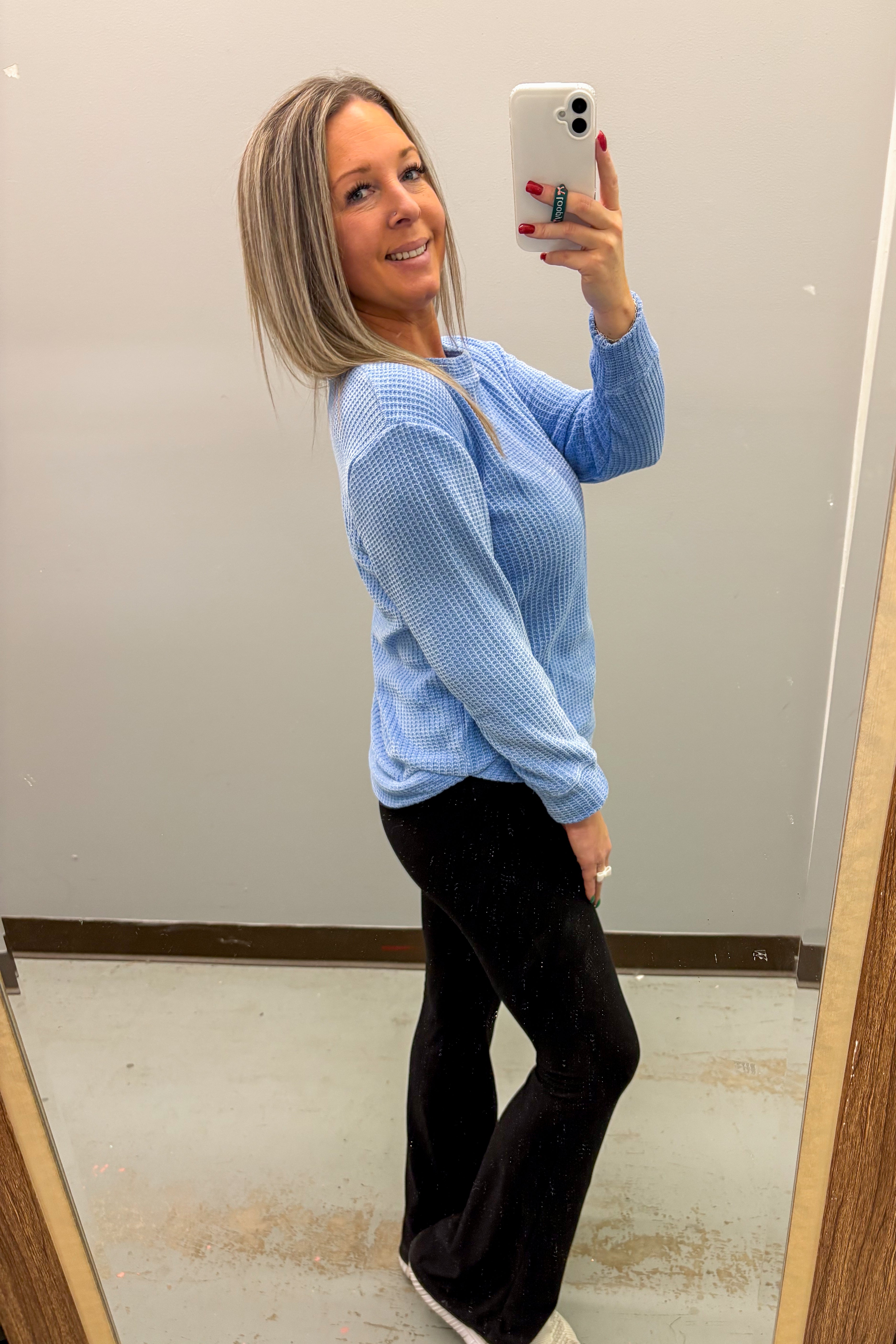 The Easygoing Waffle Knit Top, Cornflower Blue