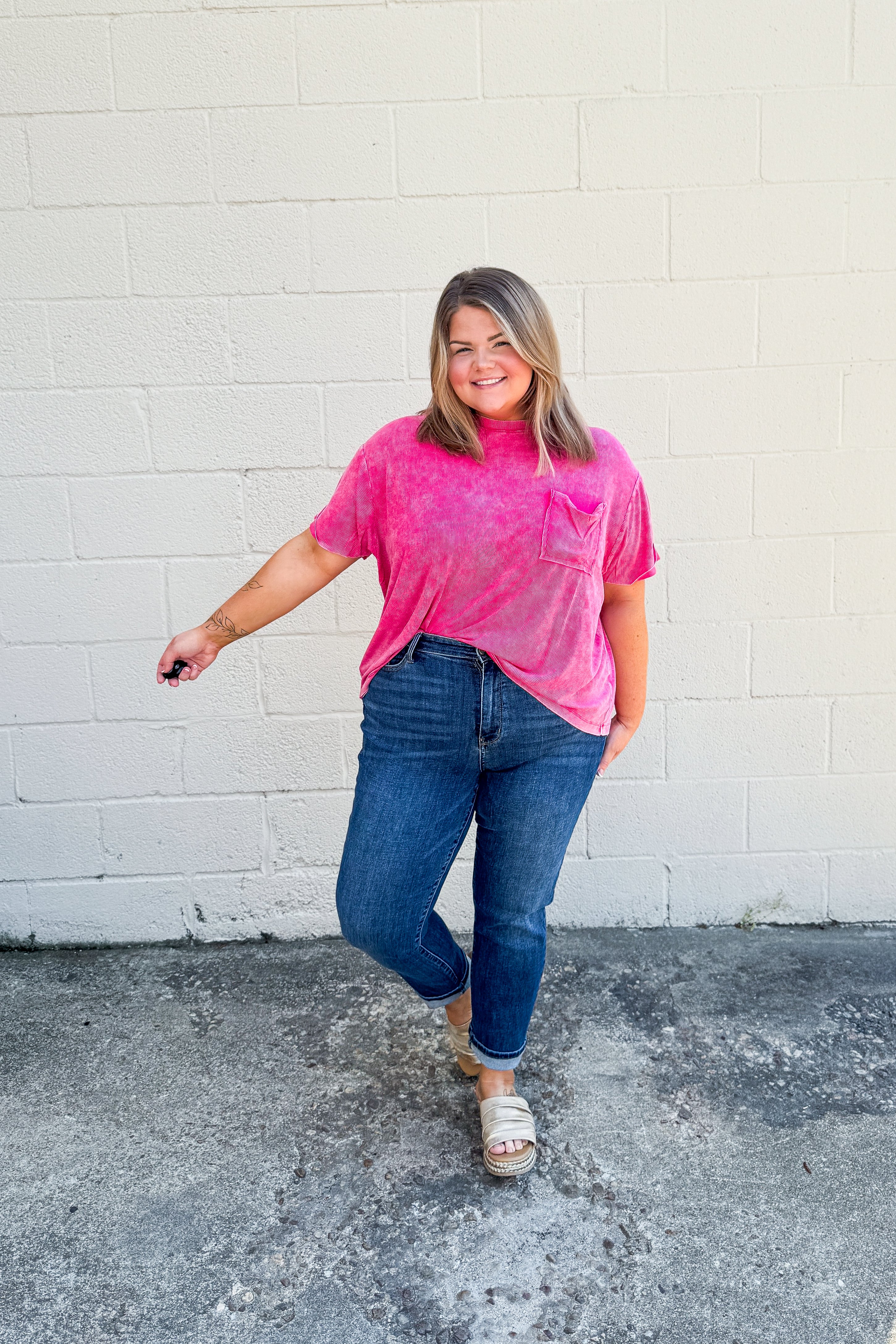 Where It Ends Ribbed Top, Hot Pink