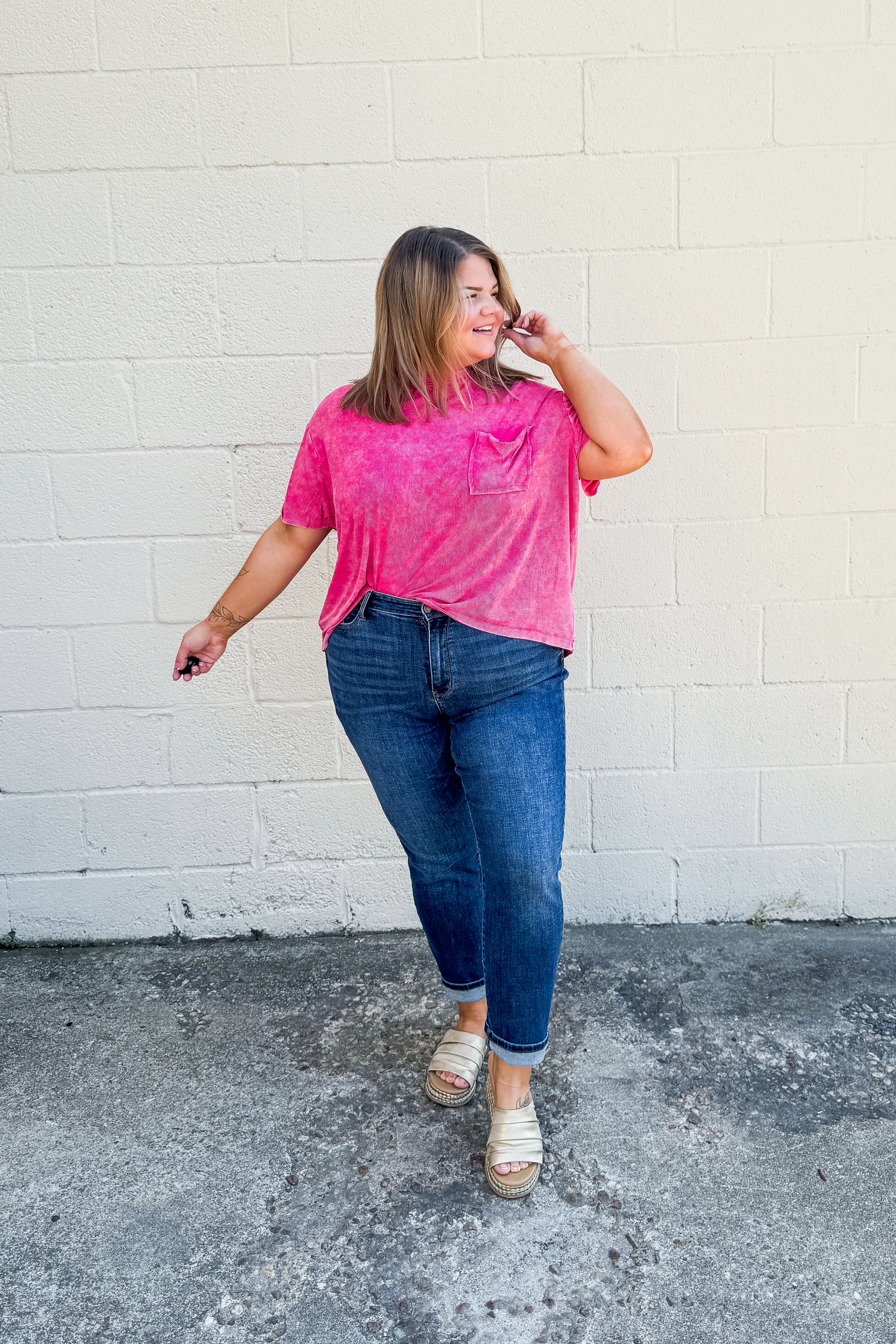 Where It Ends Ribbed Top, Hot Pink