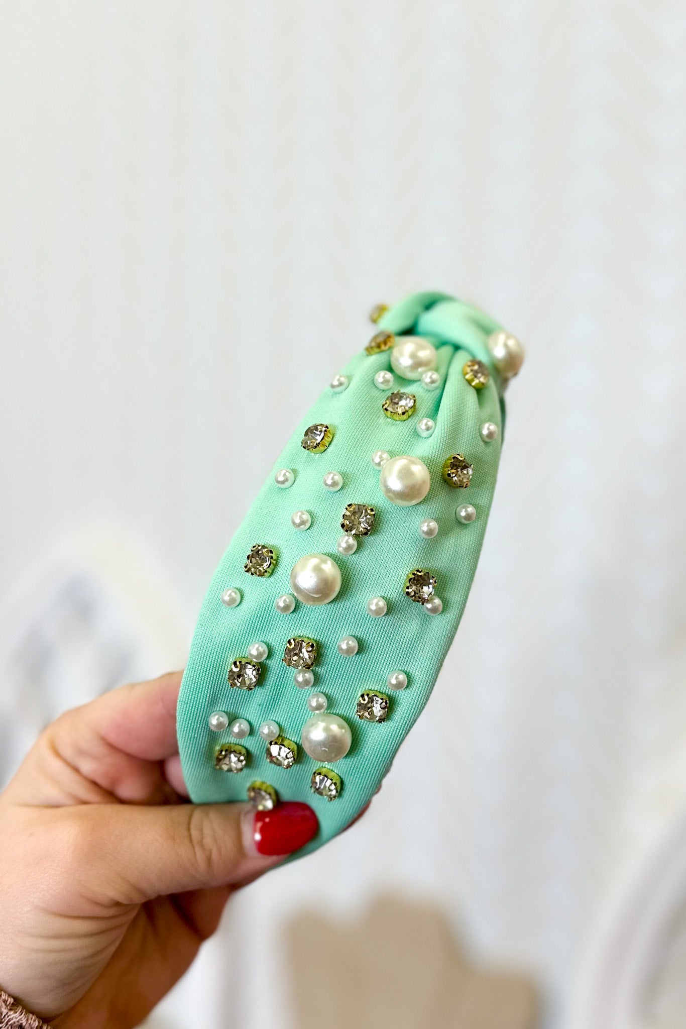 Rhinestone Knot Headband, Mint