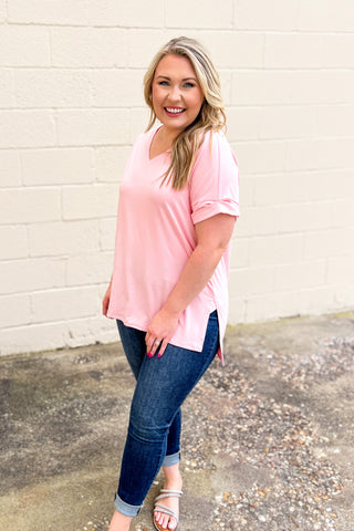 DEAL | Russell Super Soft V-neck Top, Dusty Pink