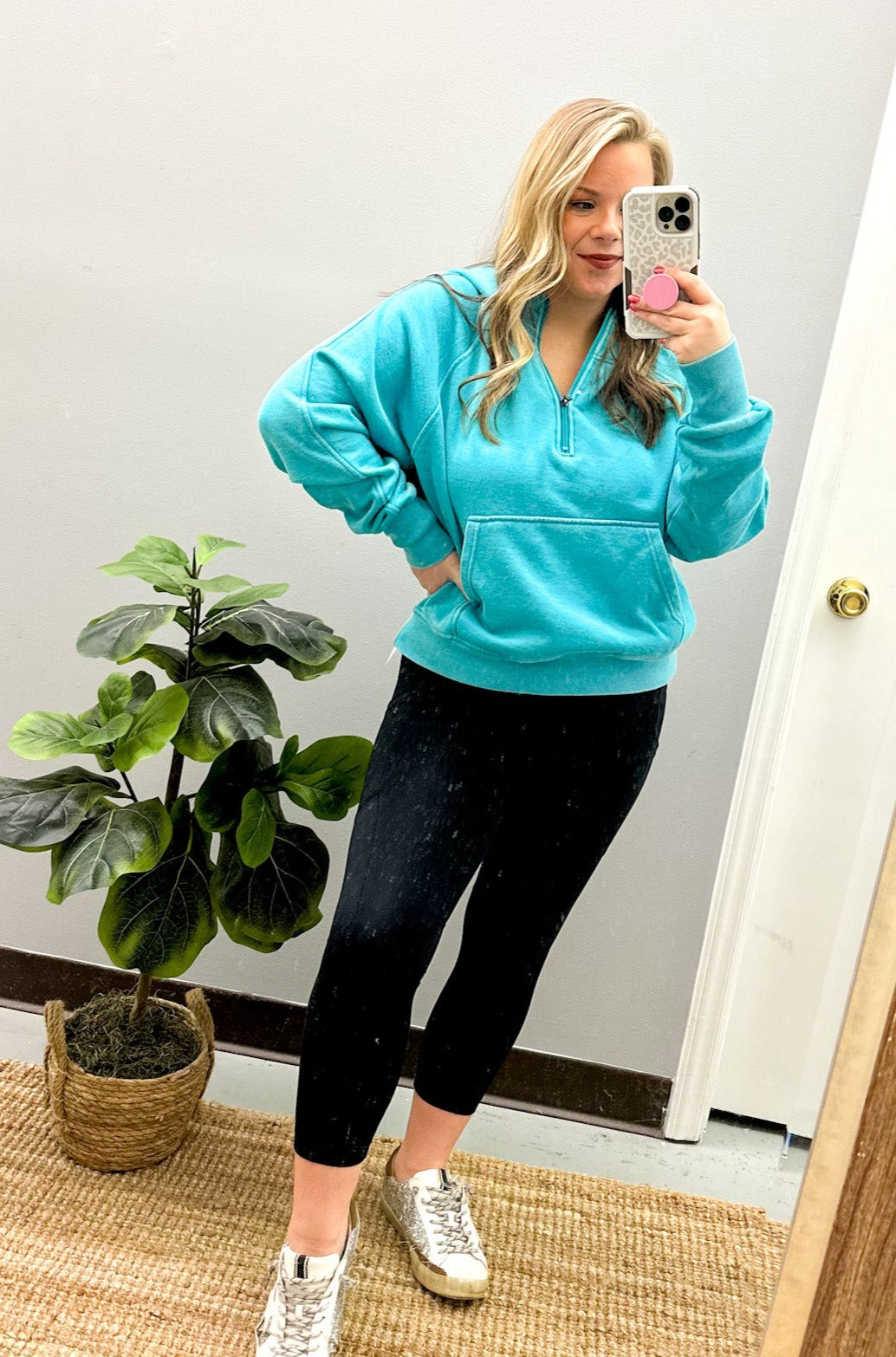 Weekend Feels Quarter-Zip Hoodie, Aqua