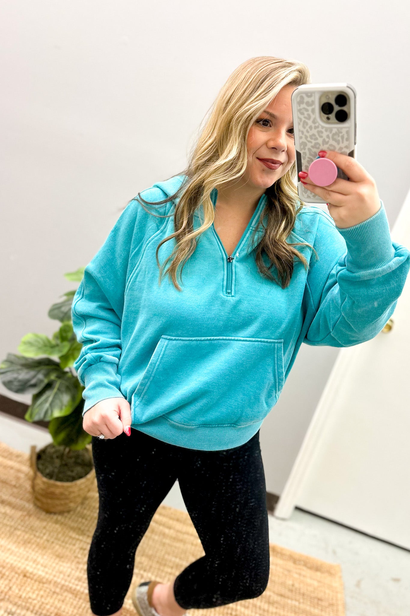 Weekend Feels Quarter-Zip Hoodie, Aqua