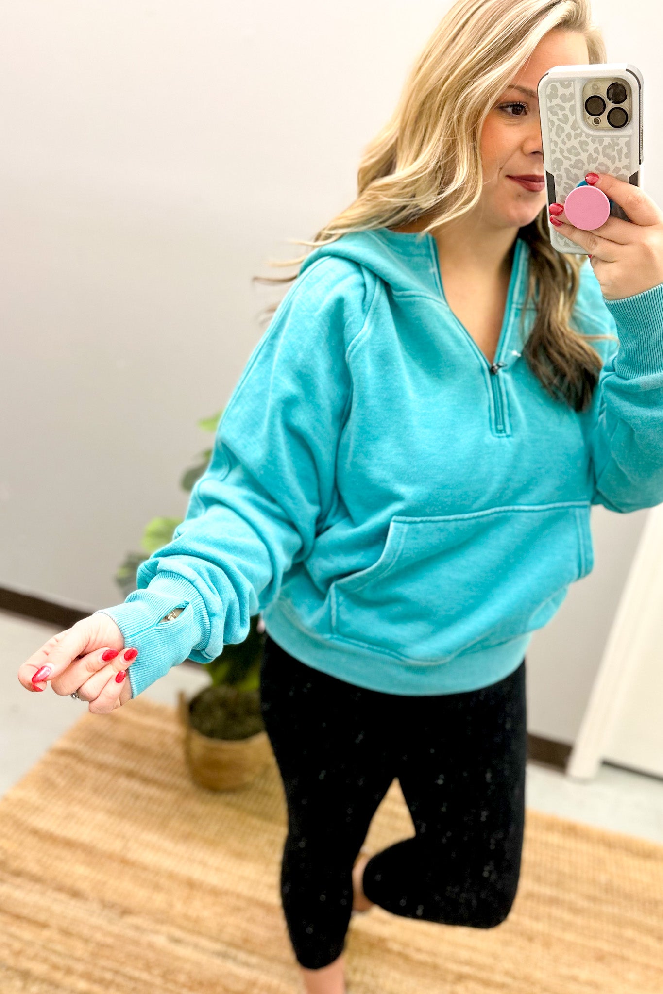 Weekend Feels Quarter-Zip Hoodie, Aqua