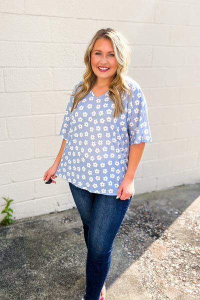 Forever Blooming Floral Top, Baby Blue