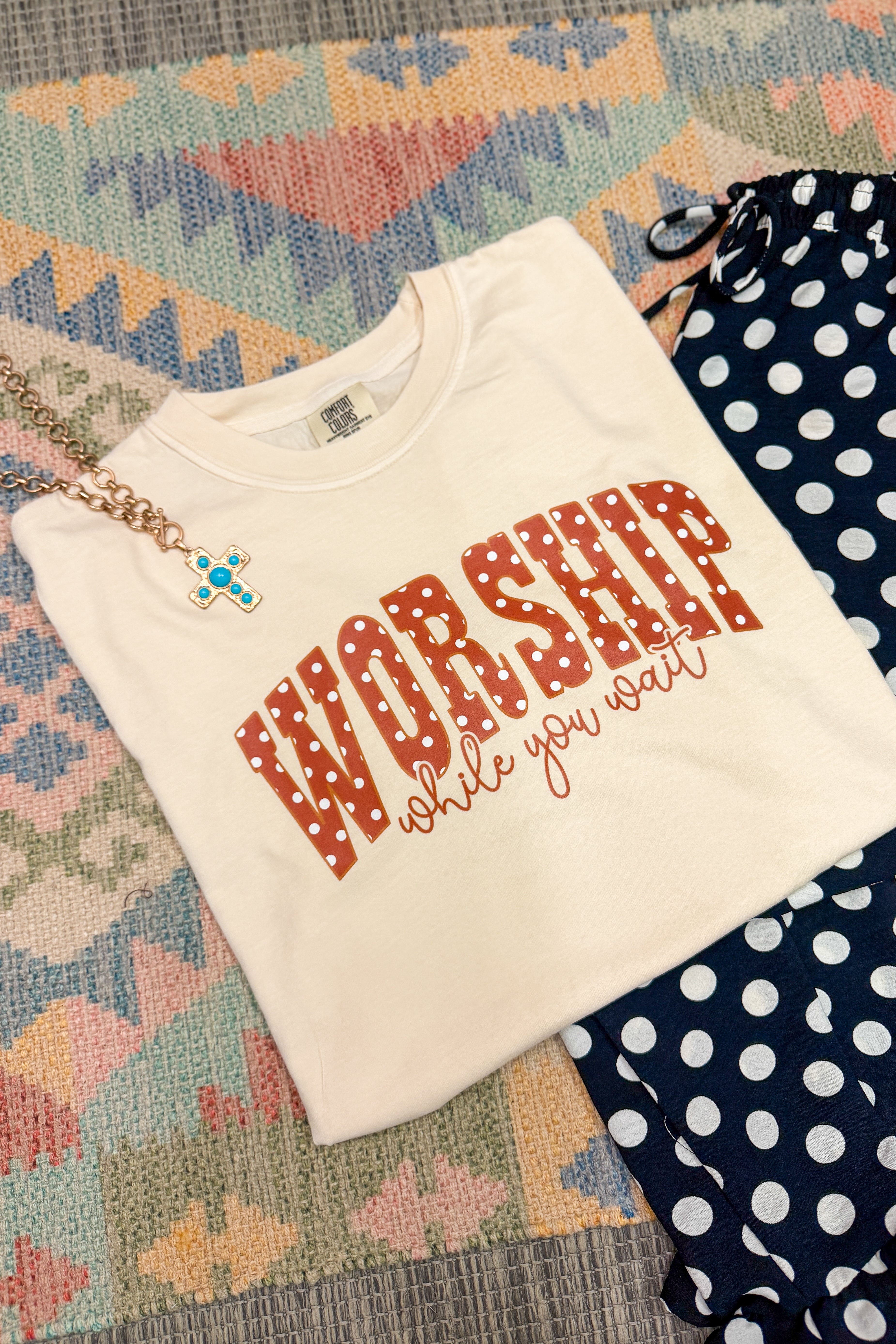 Worship While You Wait Graphic Tee, Ivory