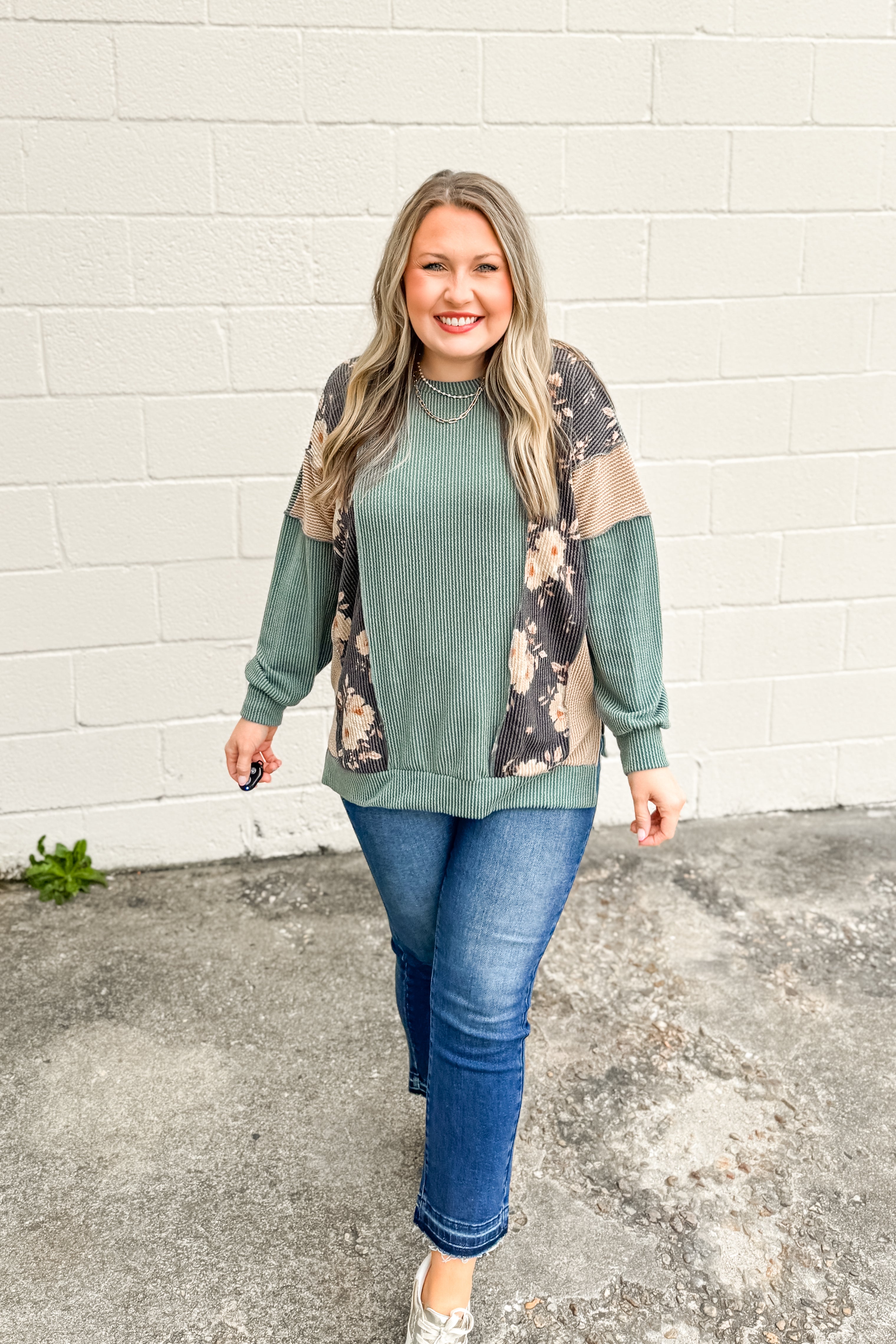 Harvest Blooms Ribbed Pullover Top