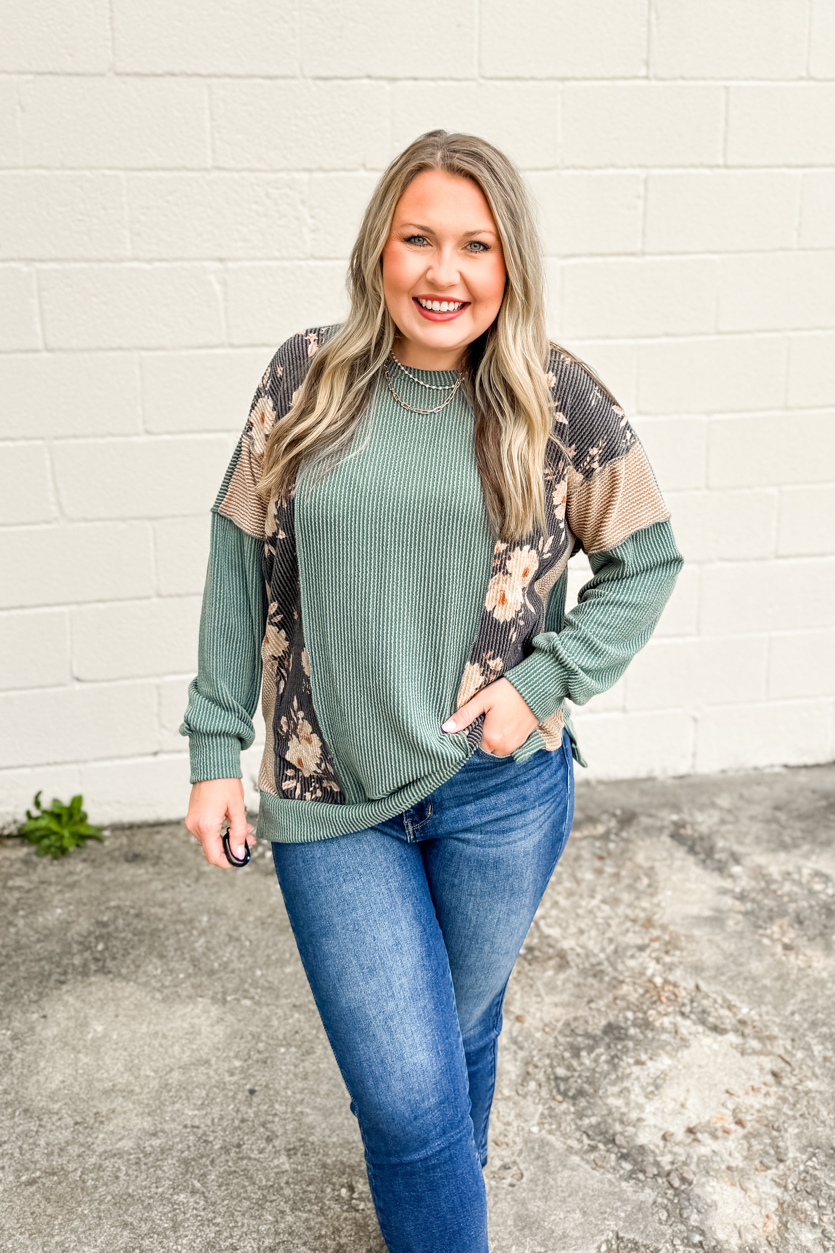 Harvest Blooms Ribbed Pullover Top