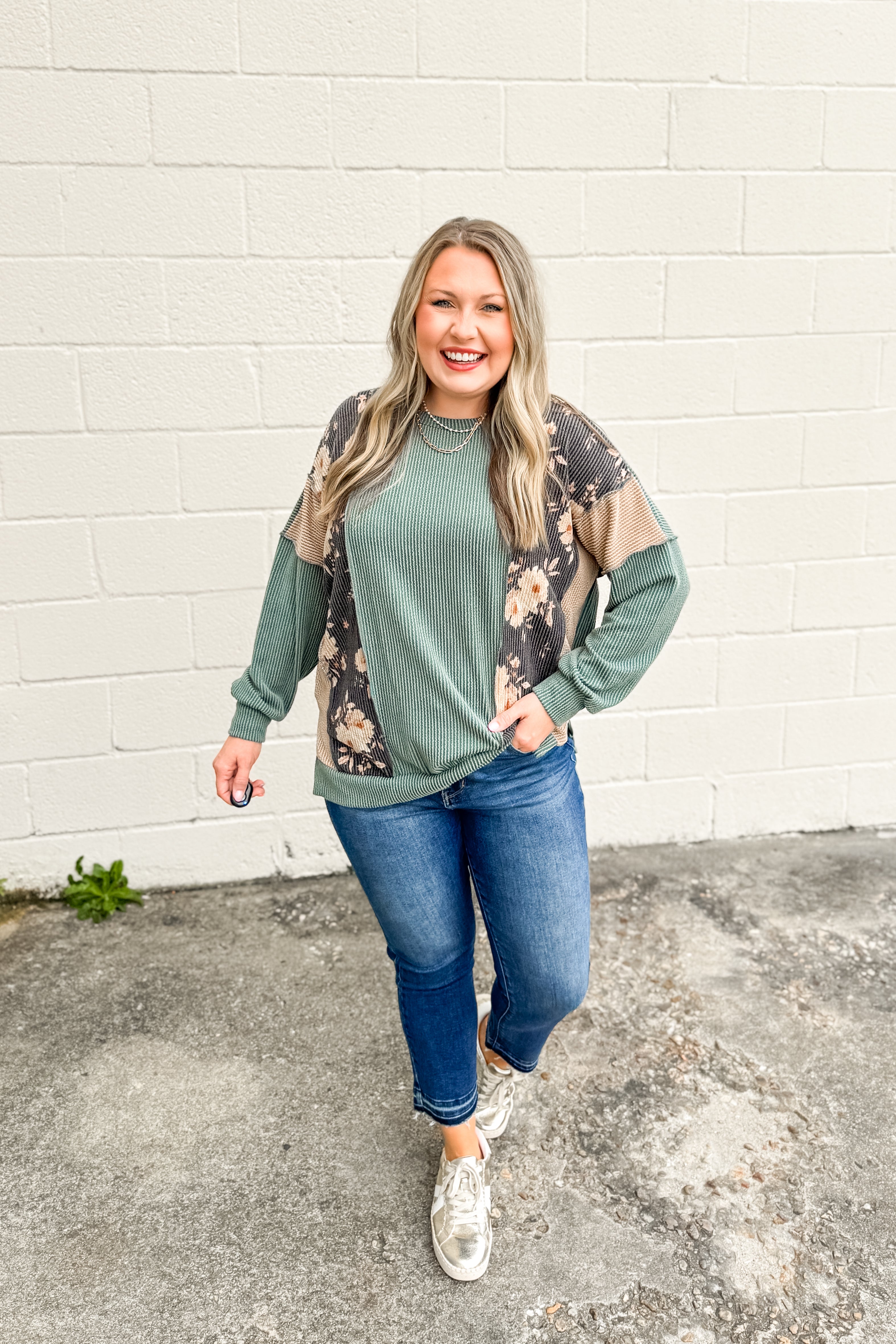Harvest Blooms Ribbed Pullover Top