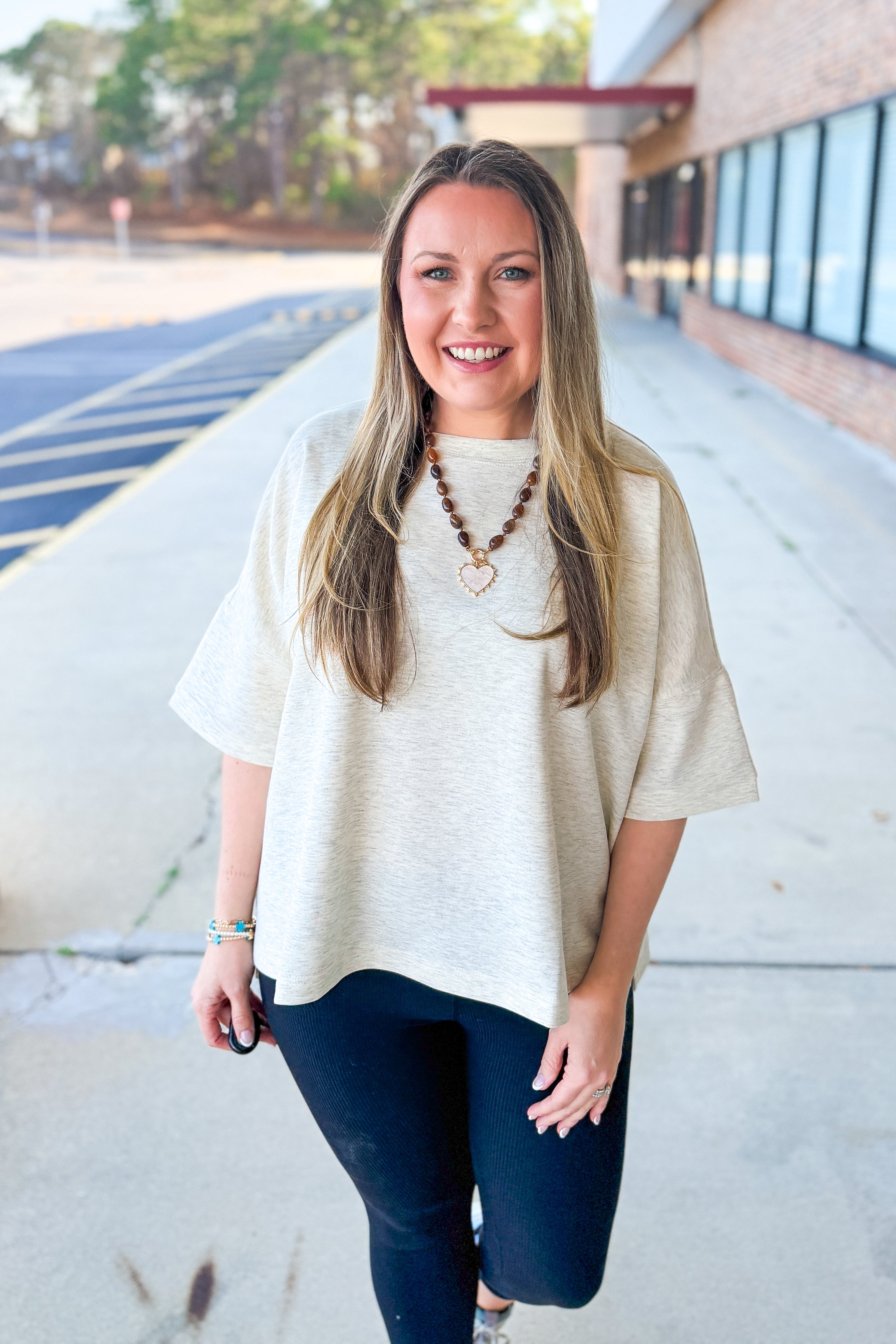 The Saylor Oversized Top, Heather Vanilla